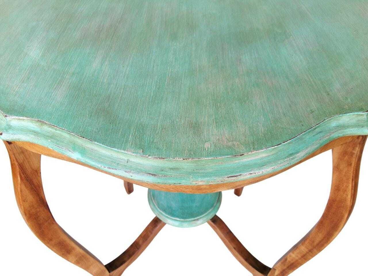 Edwardian Chateau Chic Occasional Table, Stunning Mahogany Antique Elegantly Distressed Turquoise Two Tone Side Table, Shabby Chic Furniture photo vinterior