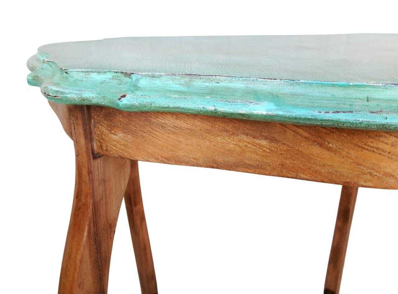 Edwardian Chateau Chic Occasional Table, Stunning Mahogany Antique Elegantly Distressed Turquoise Two Tone Side Table, Shabby Chic Furniture photo vintage