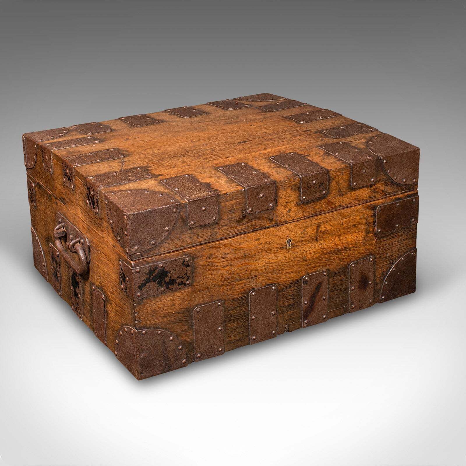 Antique Silver Chest, English Oak, Steel Bound, Steamer Trunk, Victorian, C.1900