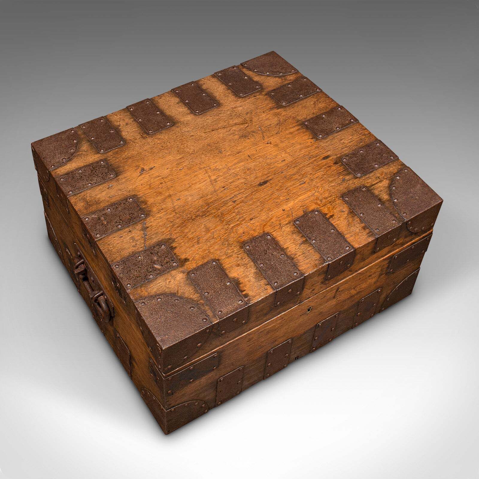 Antique Silver Chest, English Oak, Steel Bound, Steamer Trunk, Victorian, C.1900 photo buy