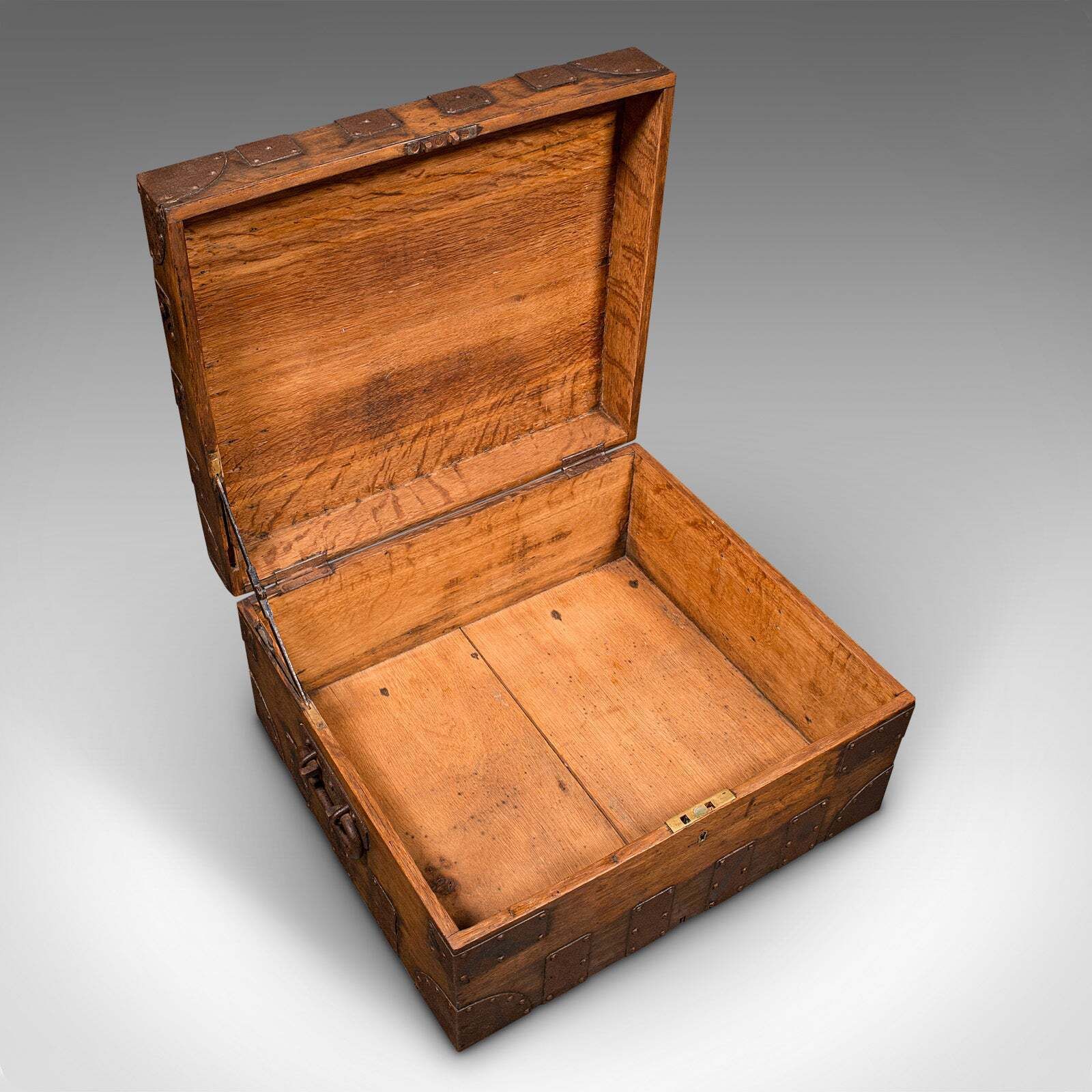 Antique Silver Chest, English Oak, Steel Bound, Steamer Trunk, Victorian, C.1900 photo vintage