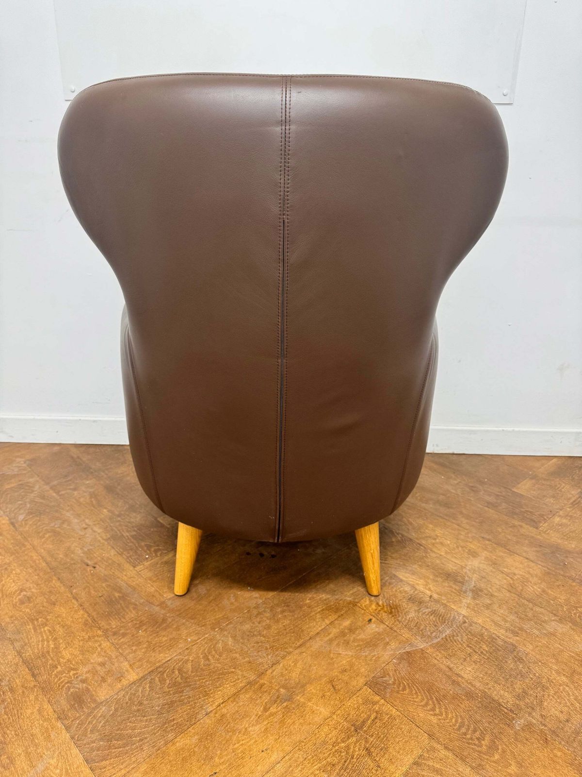 A Pair Of Boss Design "Mrs" Wing Back Button Back Brown Leather Armchair photo Furniture