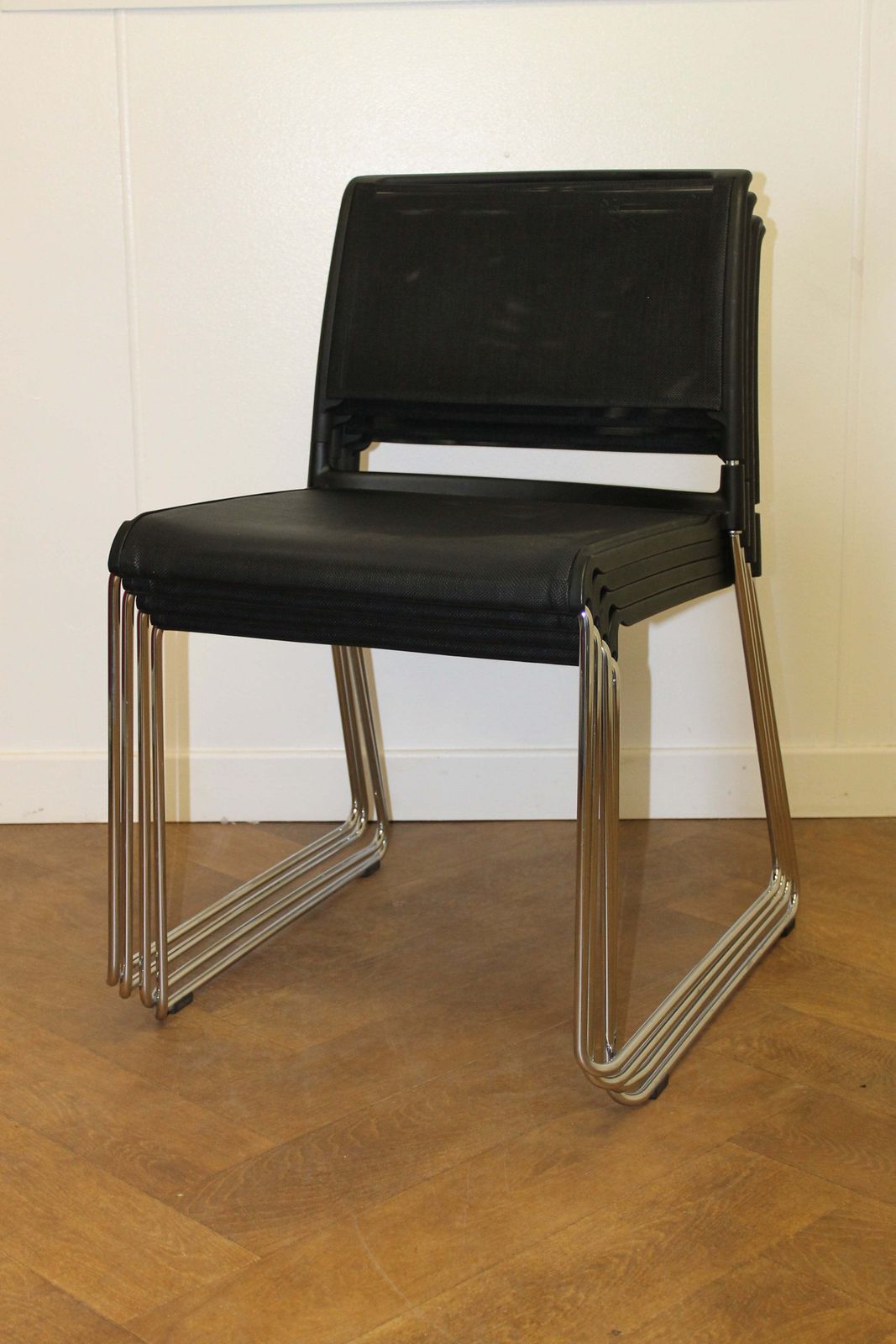 Used Black Mesh Wilkhahn Stacking Chairs Sold As A Set Of 4 photo Furniture