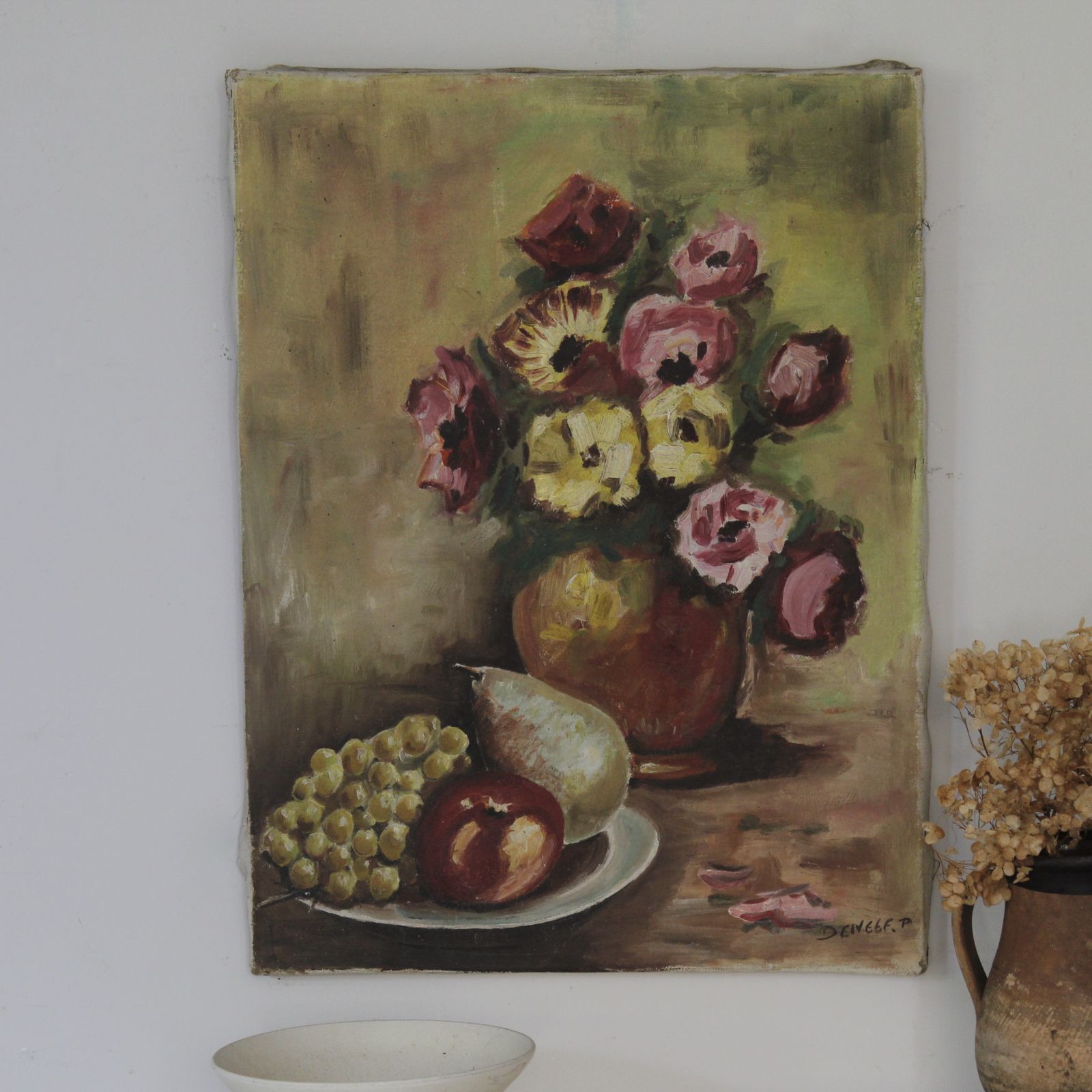 Large Mid Century French Floral Still Life, Oil On Canvas