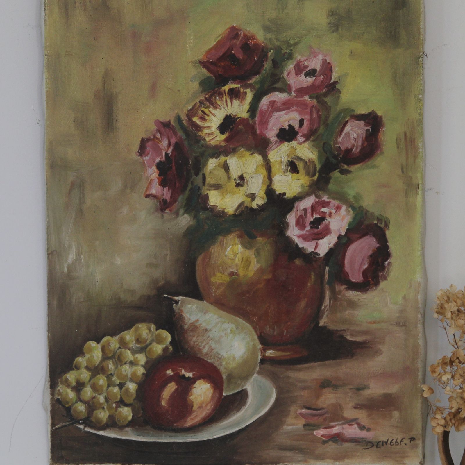 Large Mid Century French Floral Still Life, Oil On Canvas photo Art