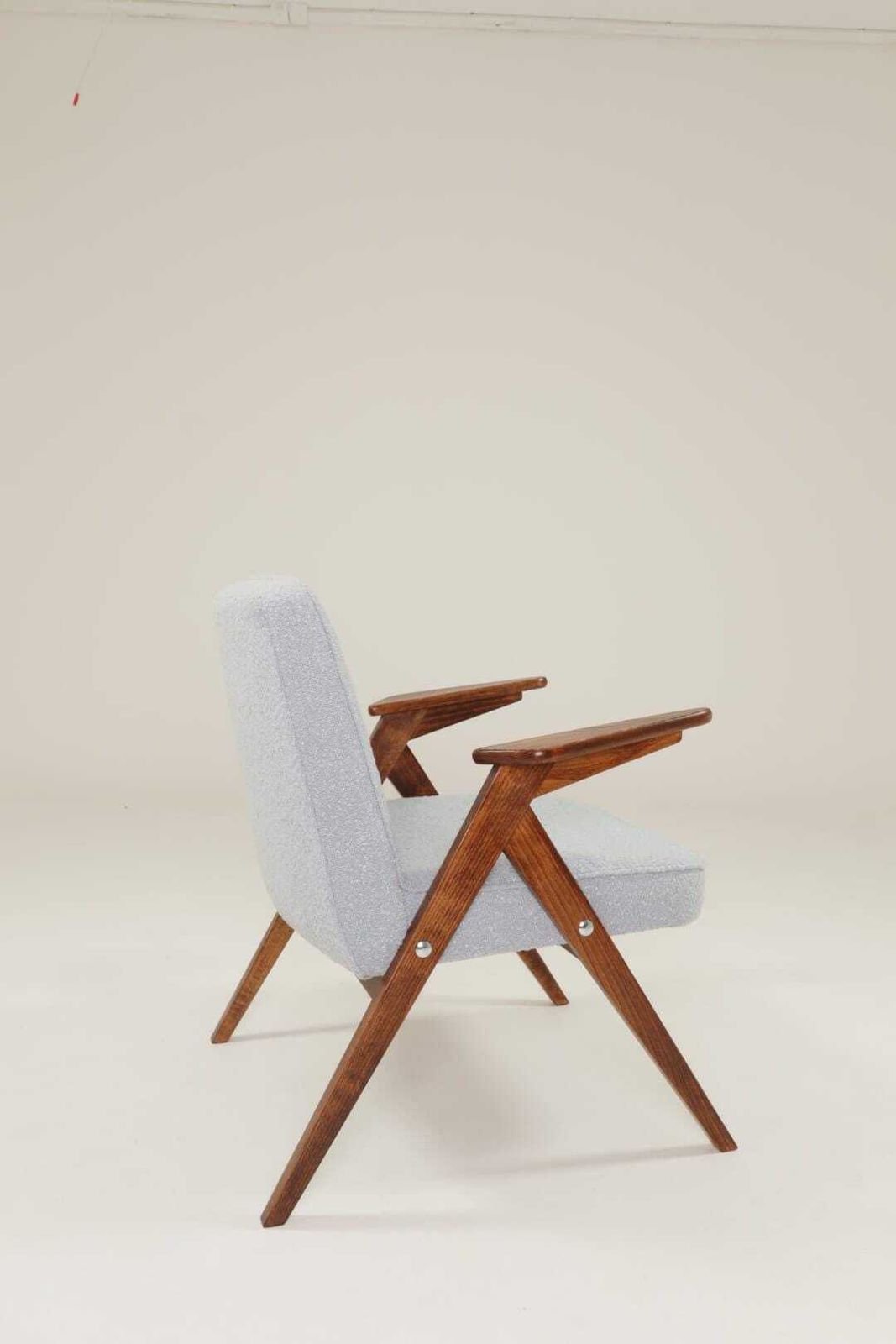 Vintage Lounge Chair Bouclè Baby Blue Dark Walnut, 1960 Scandinavian Design photo for sale