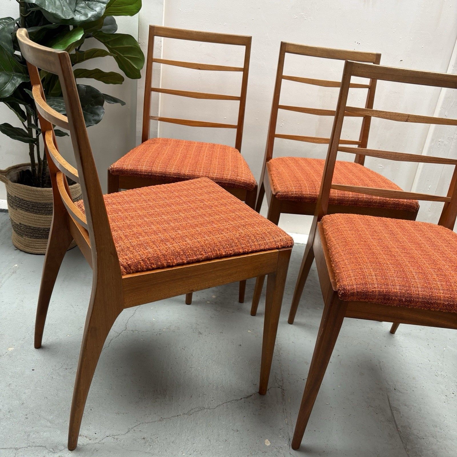 photo for sale 4 Mid Century Upholstered Teak Dining Chairs From McIntosh, 1960s, Model No 9073