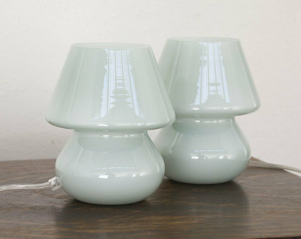 Italian Murano Glass Mushroom Lamps, 1990s, Set Of 2 photo vintage