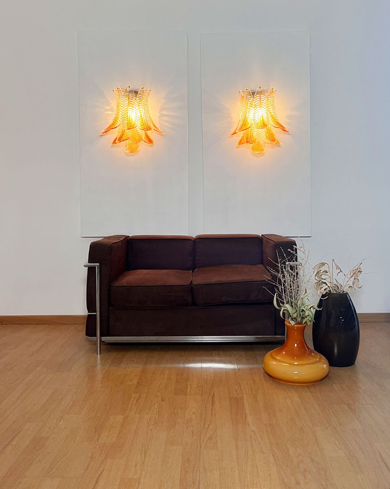 Italian Murano Amber Stain Felci Glass Wall Sconces photo vintage