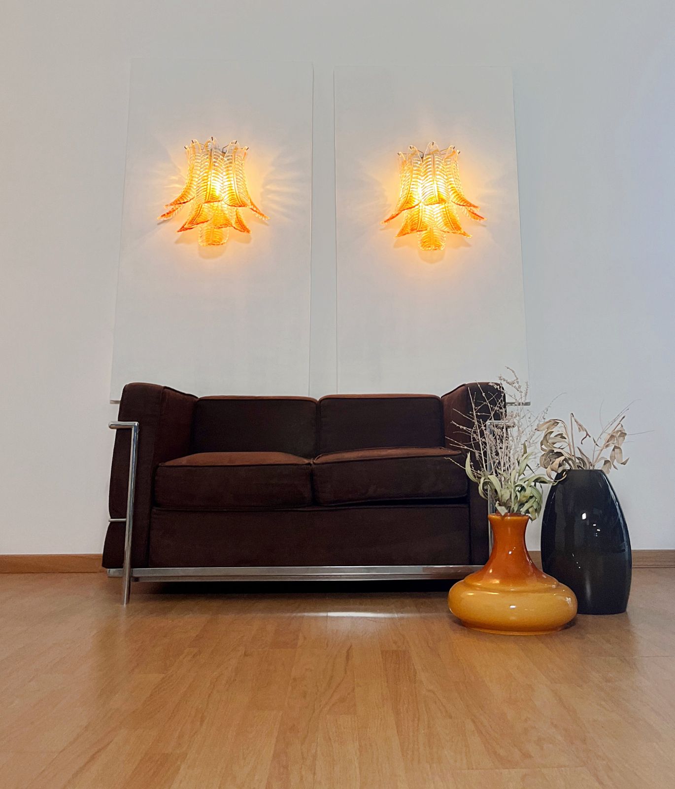 575.0 Italian Murano Amber Stain Felci Glass Wall Sconces photo