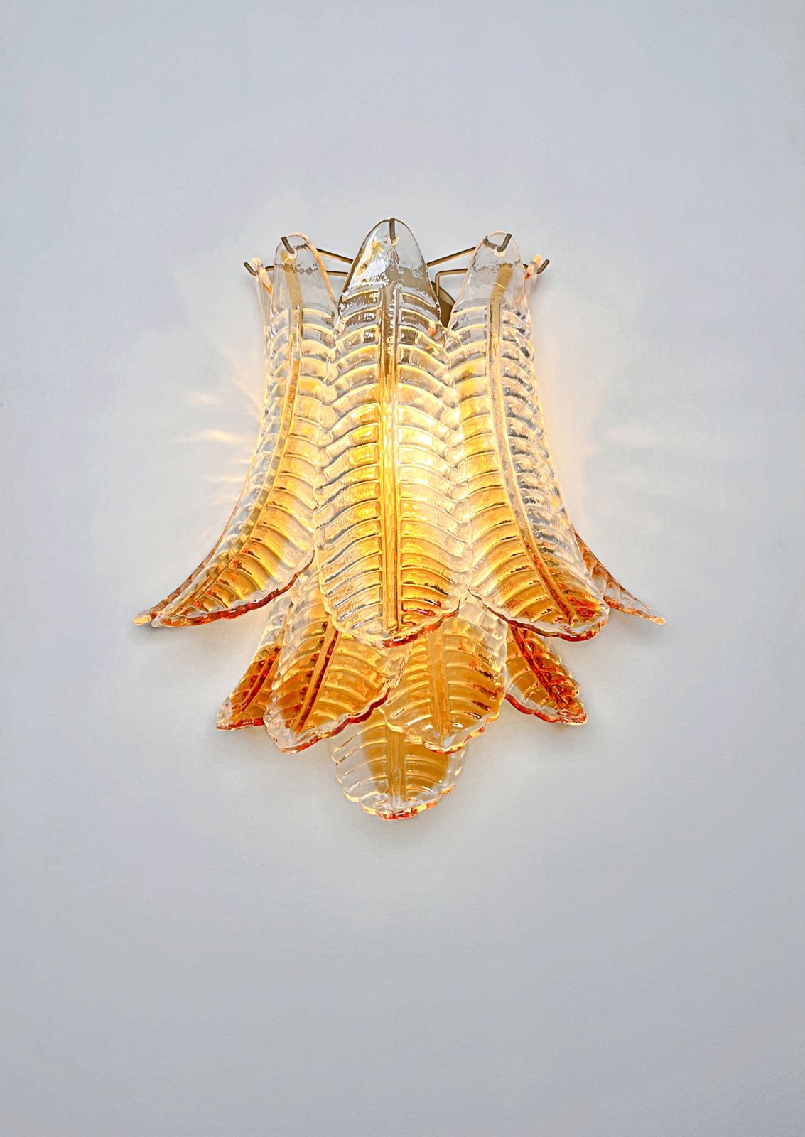 photo vintage Italian Murano Amber Stain Felci Glass Wall Sconces