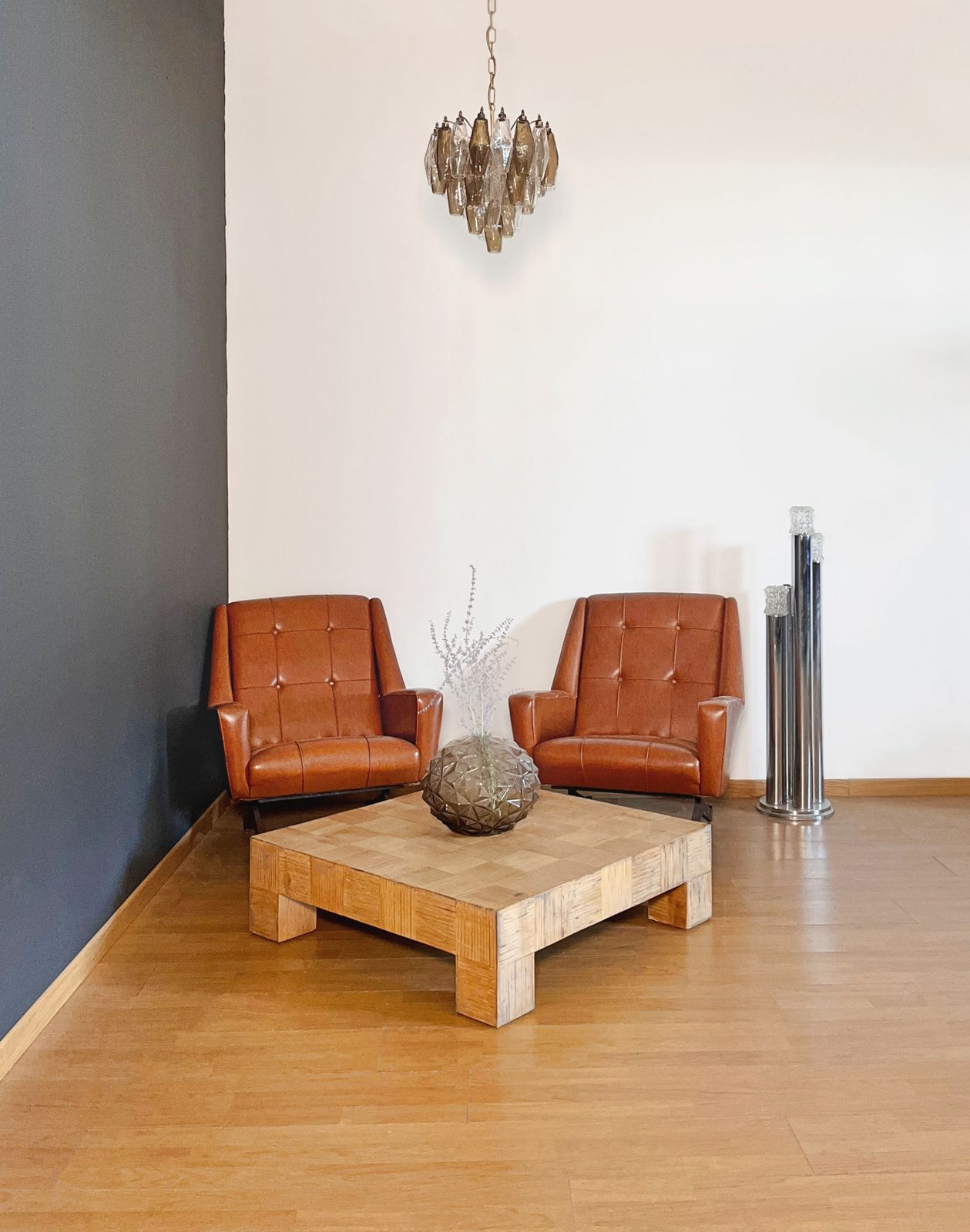 Elegant Murano Poliedri Chandelier   Carlo Scarpa Design   Clear And Smoked Glasses photo for sale