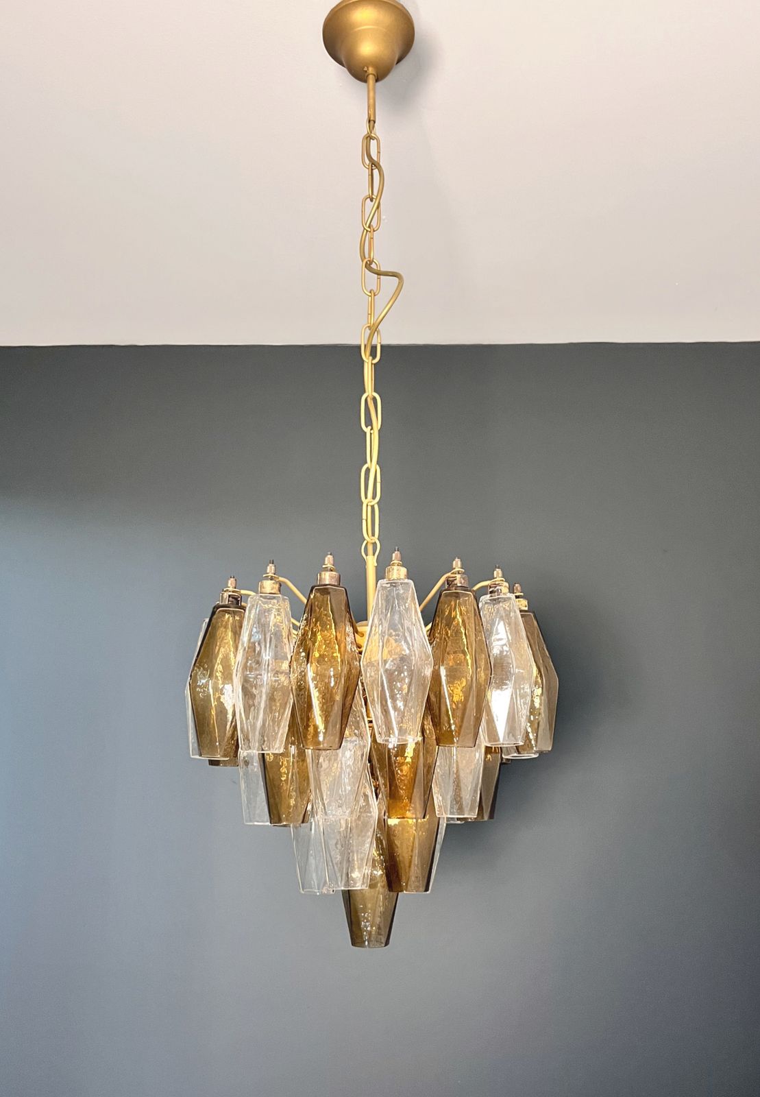 photo vinterior Elegant Murano Poliedri Chandelier   Carlo Scarpa Design   Clear And Smoked Glasses
