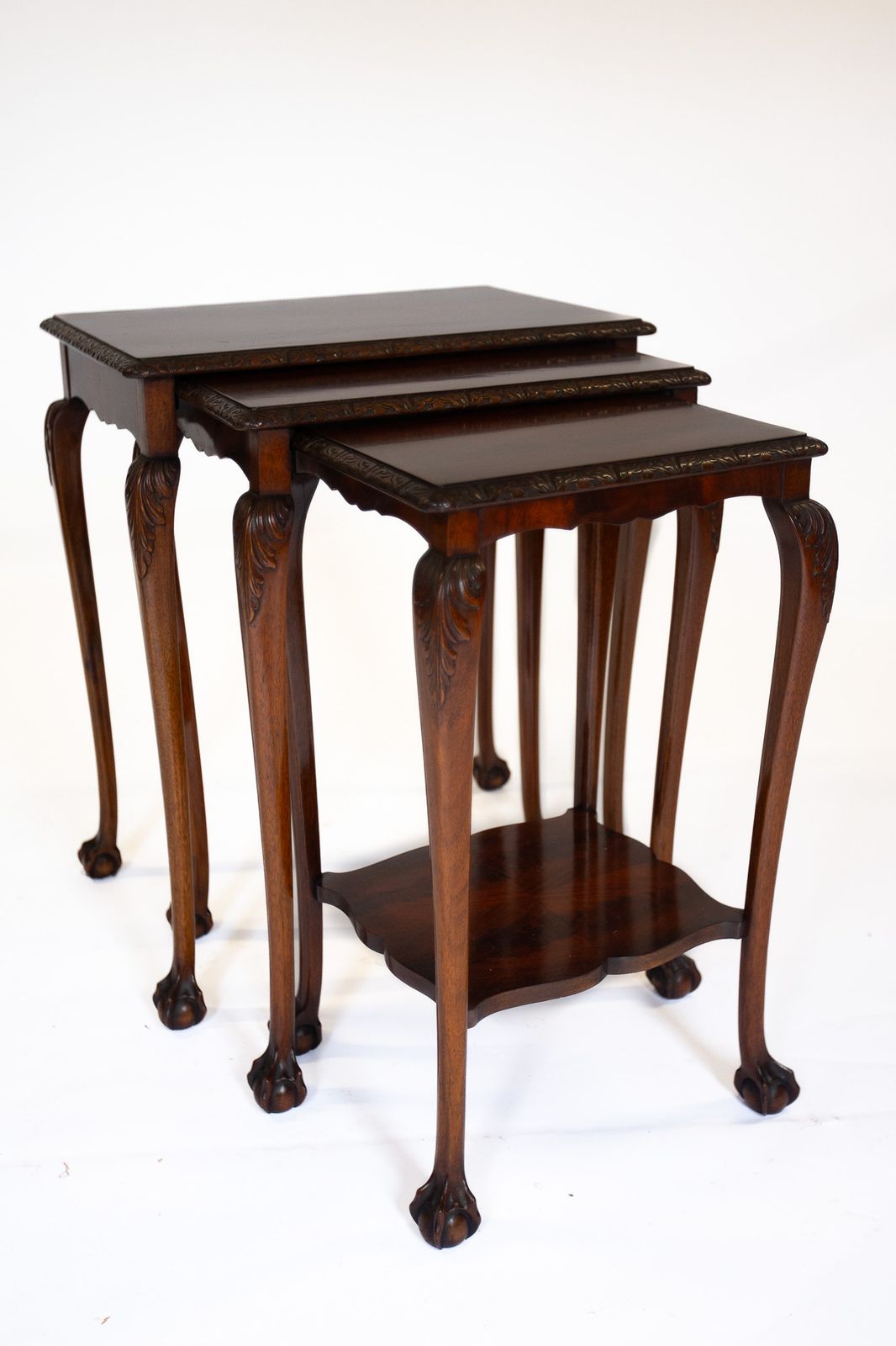 Fine Nest Of 3 Mahogany & Carved Nest Of Tables photo Furniture