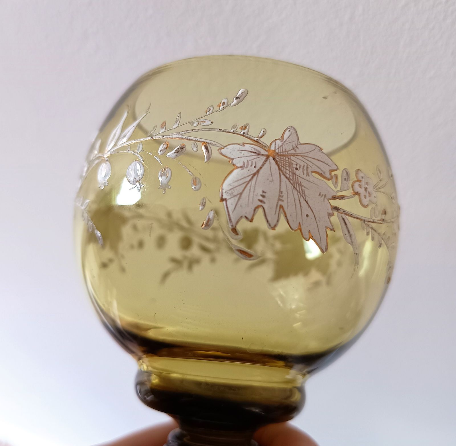 Antique Jugendstil Fritz Heckert Tall Stem Enamelled Drinking Glass   Olive Green, Renaissance Revival photo furniture