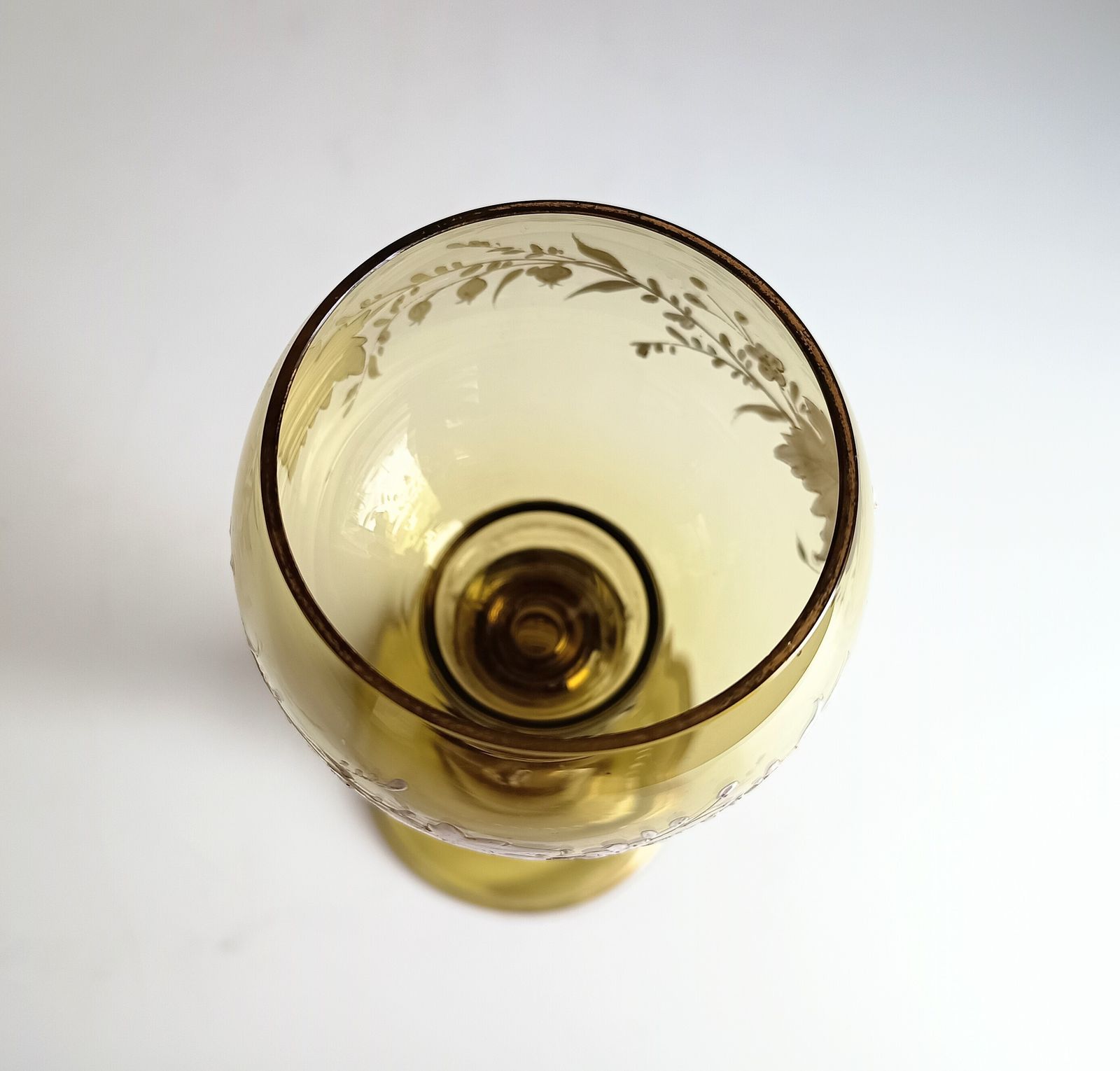Antique Jugendstil Fritz Heckert Tall Stem Enamelled Drinking Glass   Olive Green, Renaissance Revival photo 135.0