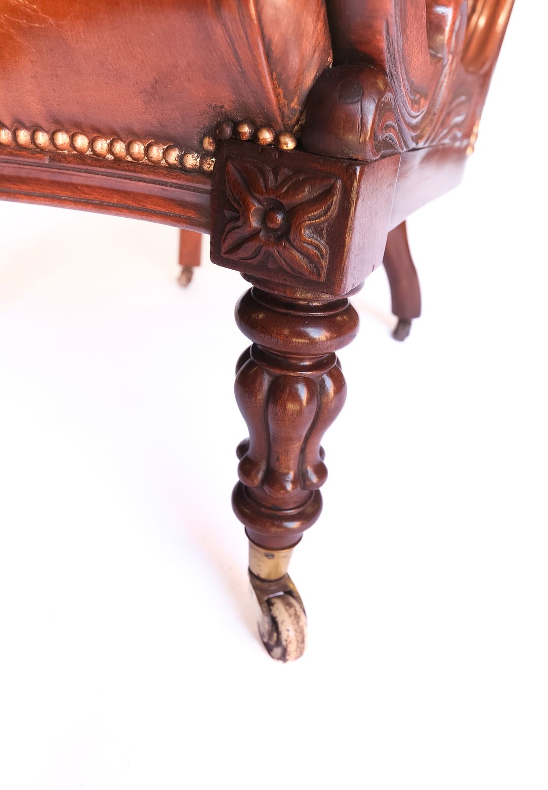 W1v Mahogany & Carved  Leather Library Chair photo furniture