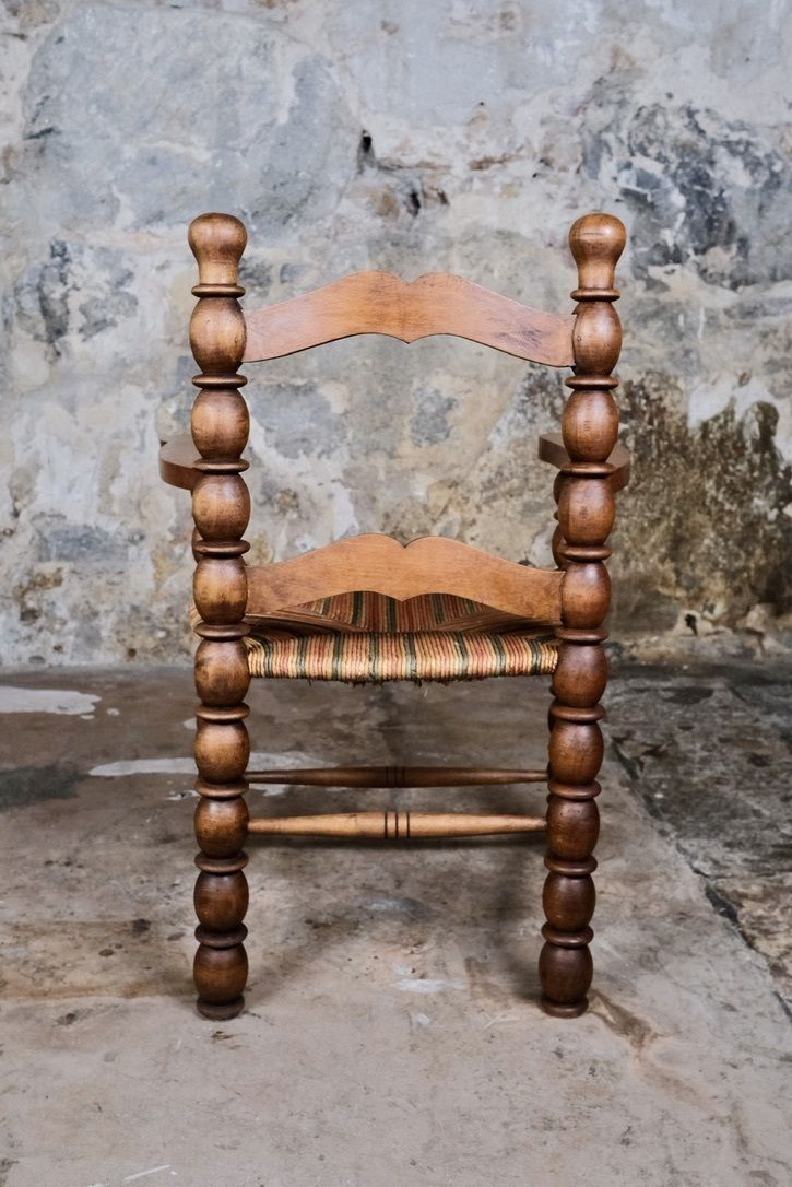 photo for sale Pair Of Bobbin Armchairs In Turned Oak Wood, France, 1940s