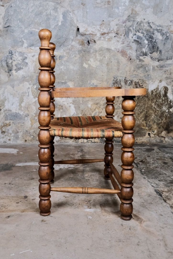 1200.0 Pair Of Bobbin Armchairs In Turned Oak Wood, France, 1940s photo