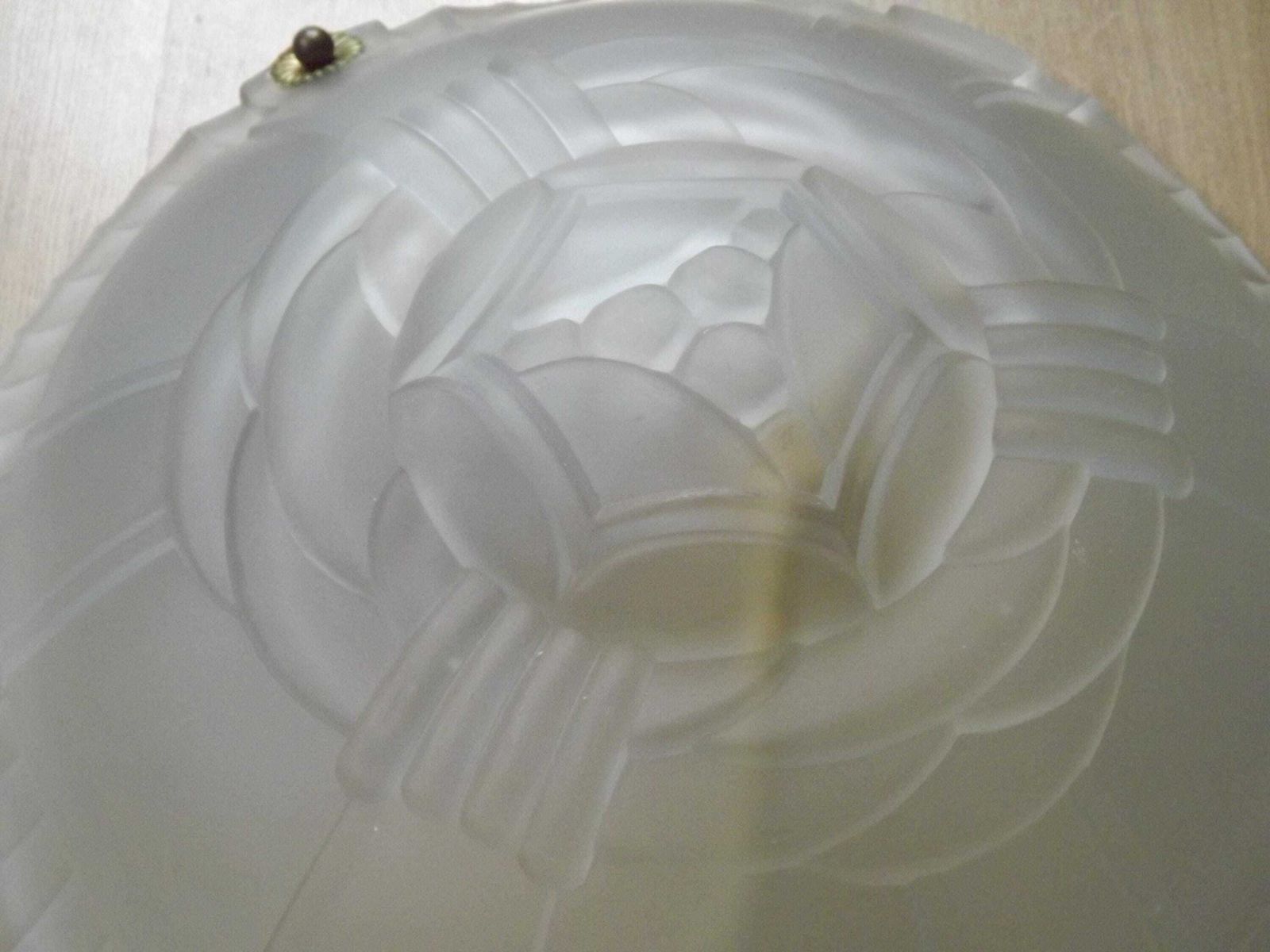 photo for sale Art Deco Artistar France Vintage White Platformer Ceiling Light With Abstract Design. French Vintage Lighting. Art Deco Lighting.