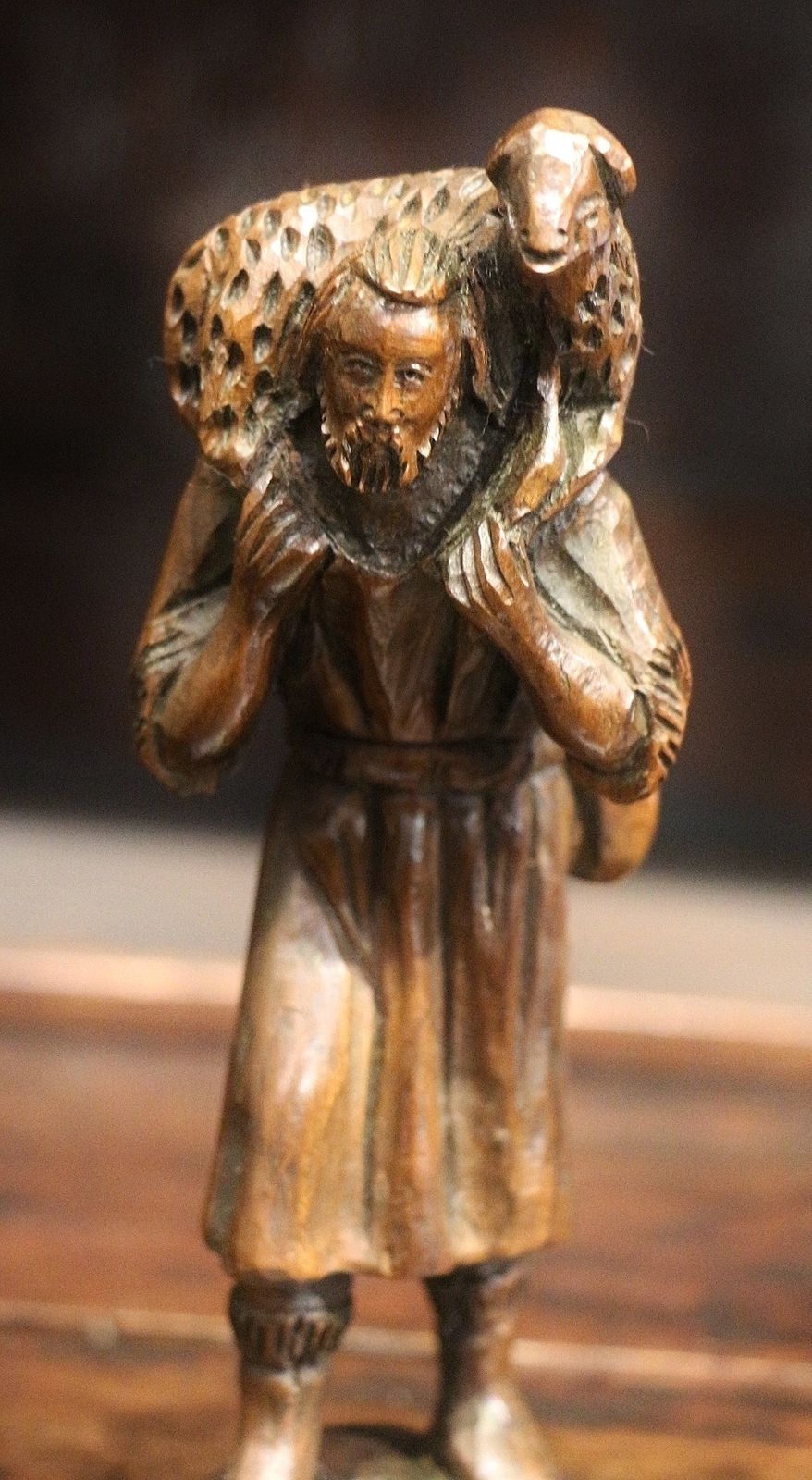 Charming 19th Century Wood Carving Of Shepherd photo Art