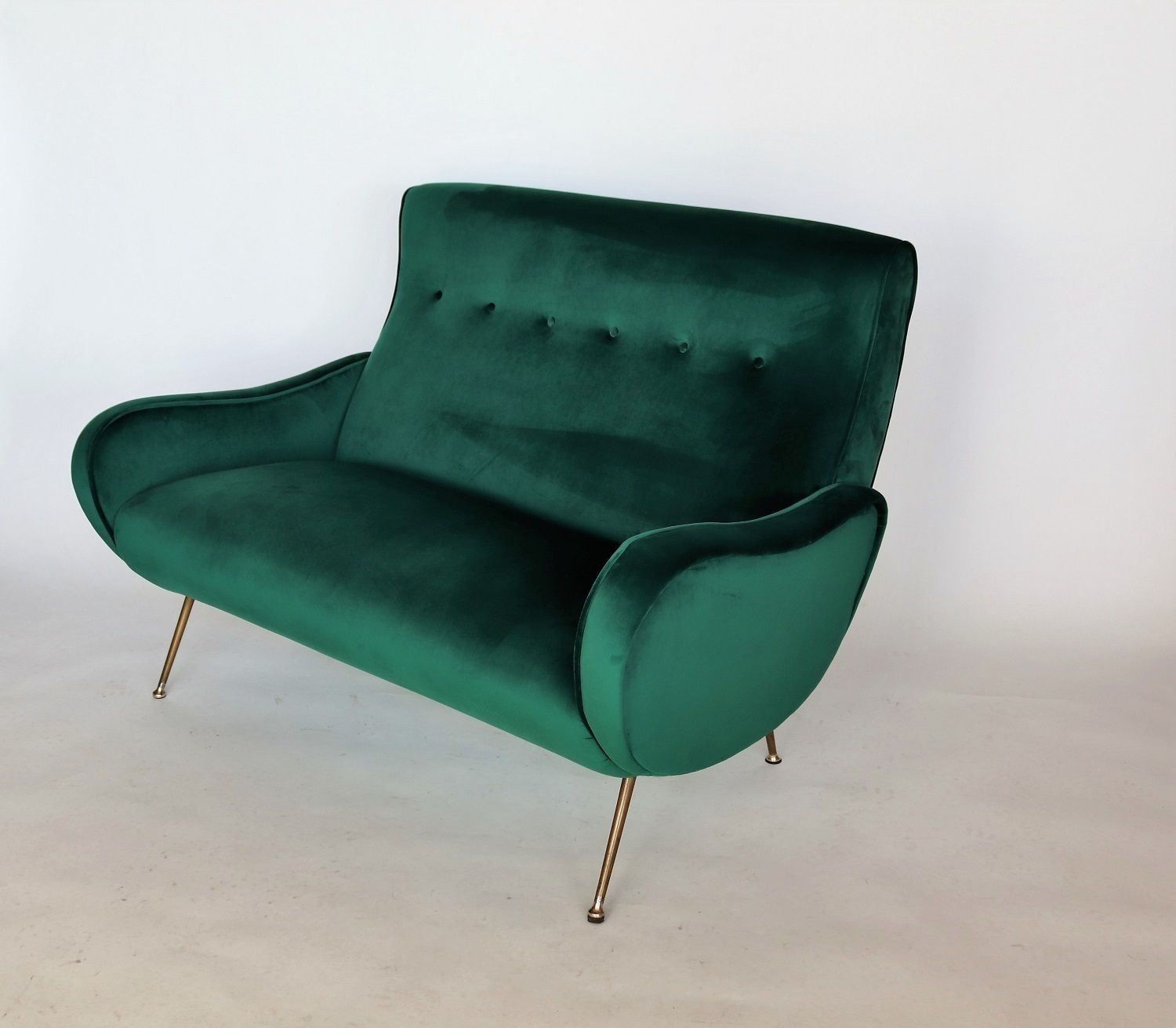 Italian Designer Sofa Or Loveseat In Green Velvet And Brass, 1950s photo for sale
