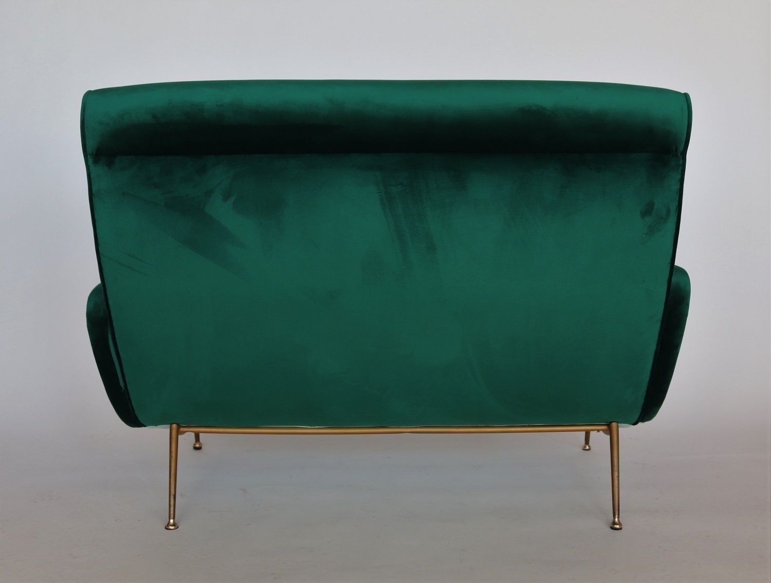 Italian Designer Sofa Or Loveseat In Green Velvet And Brass, 1950s photo vintage