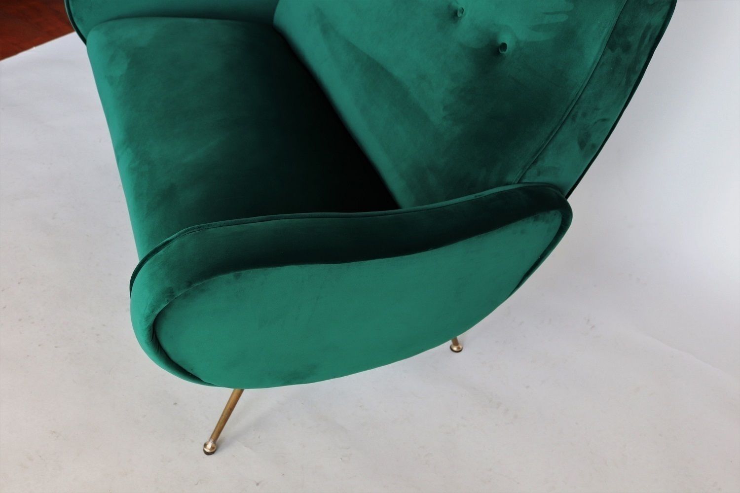 1900.0 Italian Designer Sofa Or Loveseat In Green Velvet And Brass, 1950s photo