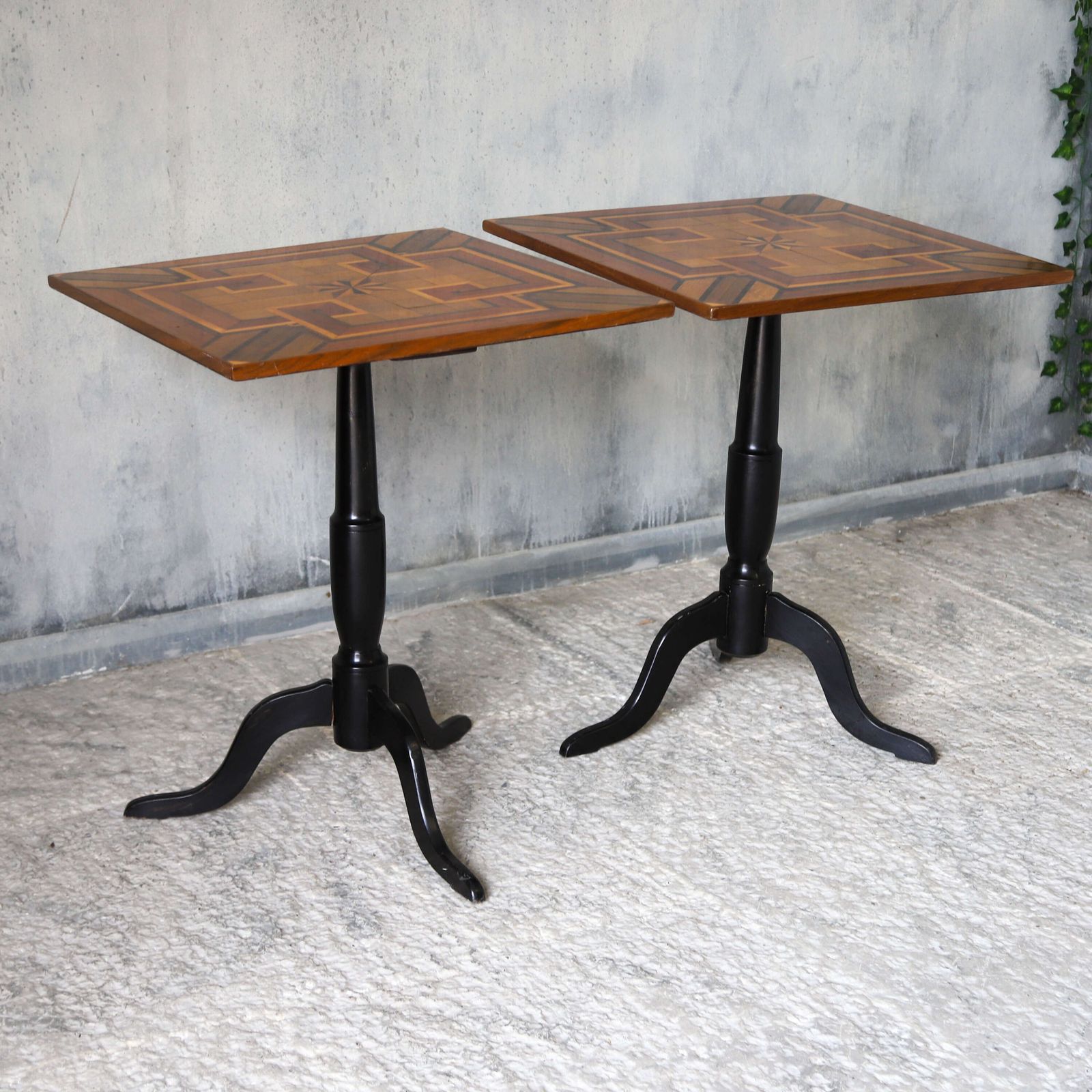 Pair Of 19th Century Geometric Parquetry Inlay Top Side Tables photo for sale