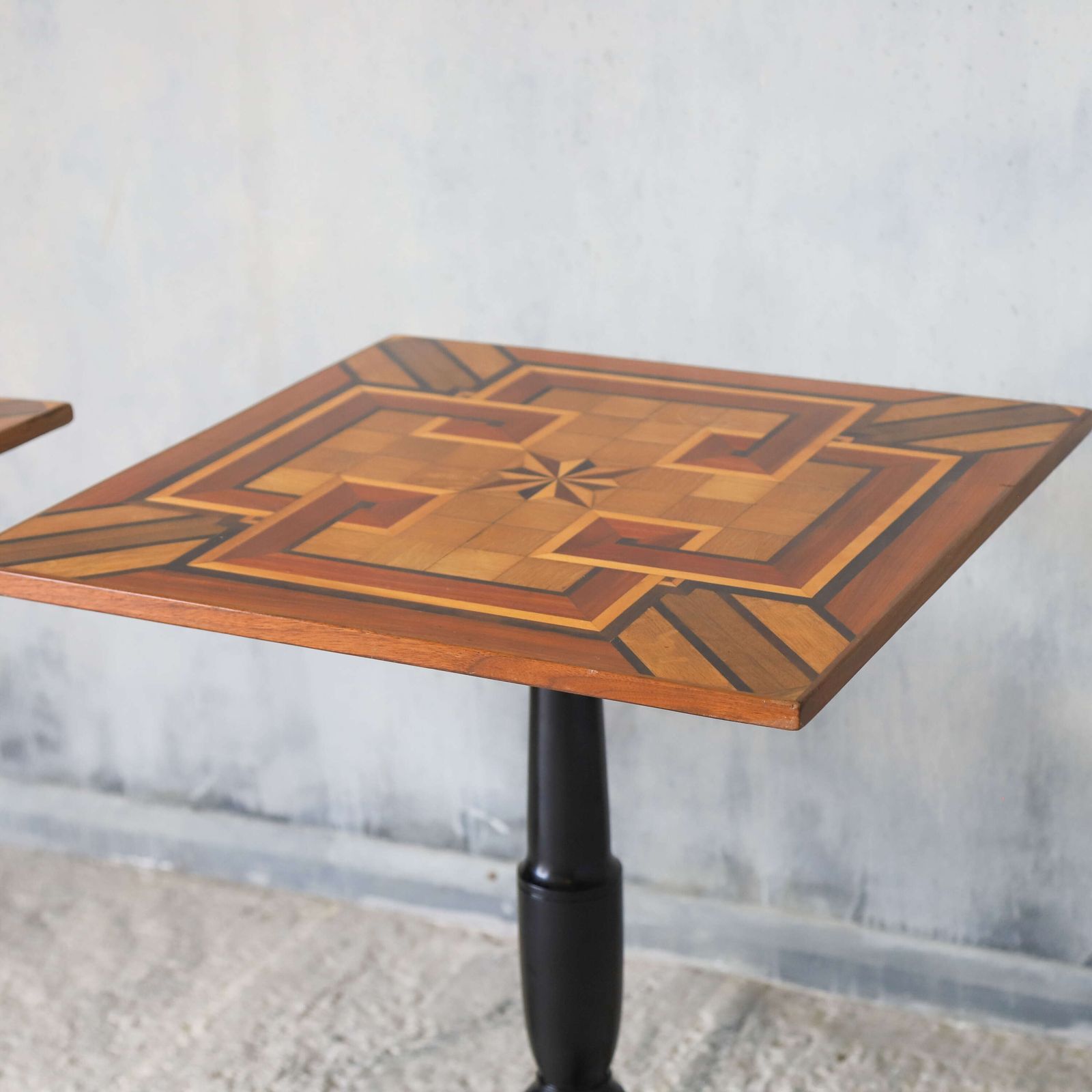 Furniture Pair Of 19th Century Geometric Parquetry Inlay Top Side Tables photo