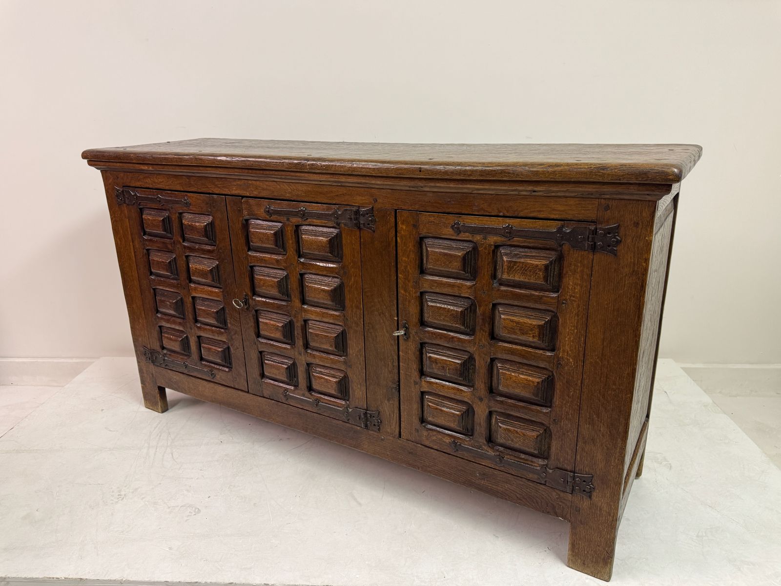 Mid Century Oak Sideboard In The Spanish Style, Probably Belgian, 1950s–1960s photo vinterior
