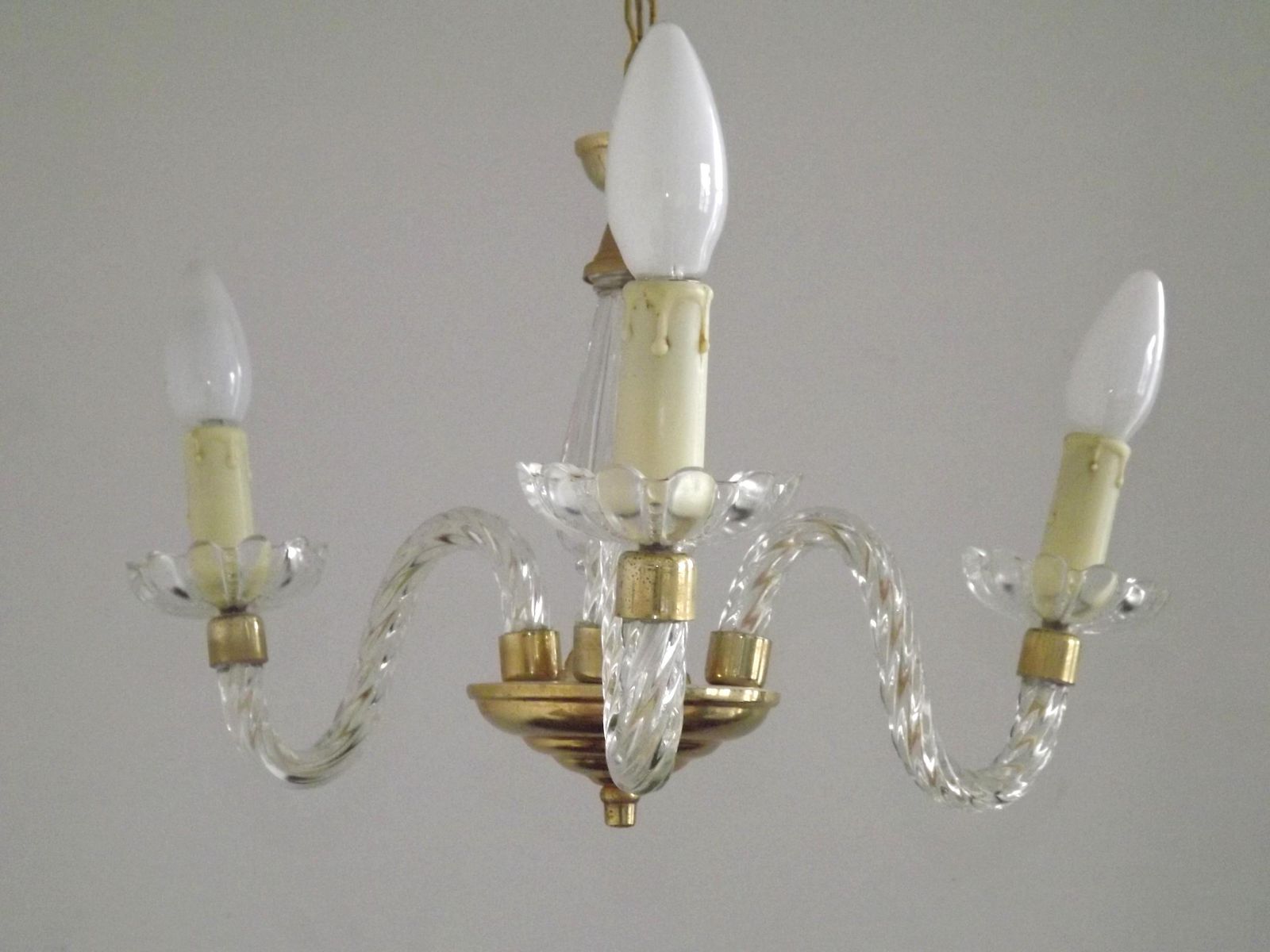 Beautiful French Barley Twist Glass Arms And Gold Metal 3 Light Chandelier   French Vintage Lighting. Cut Glass And Gold Metal Chandelier. photo buy