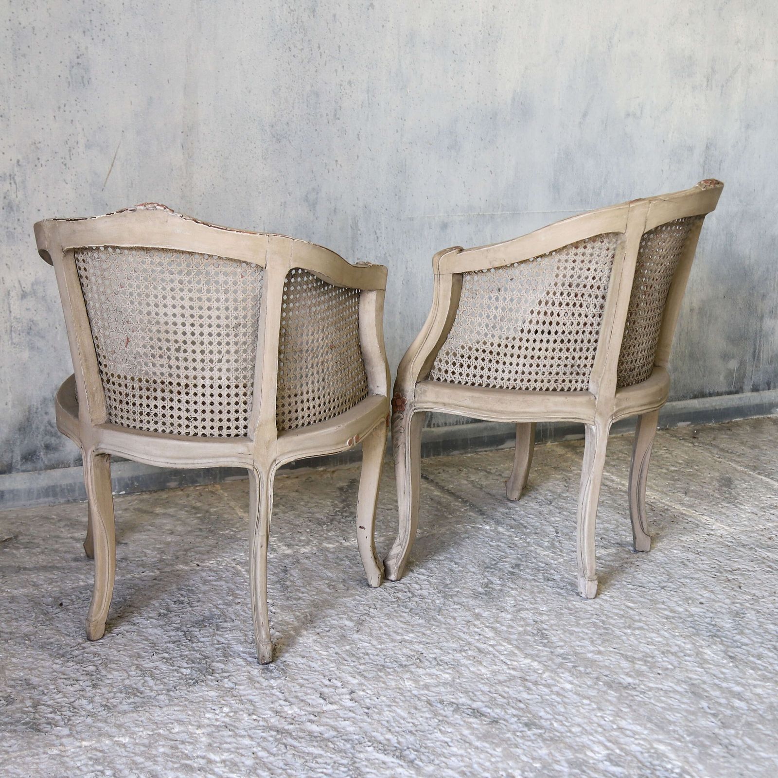 photo furniture Pair Of 20th Century French Louis XV Style Painted Cane Armchairs Circa 1910