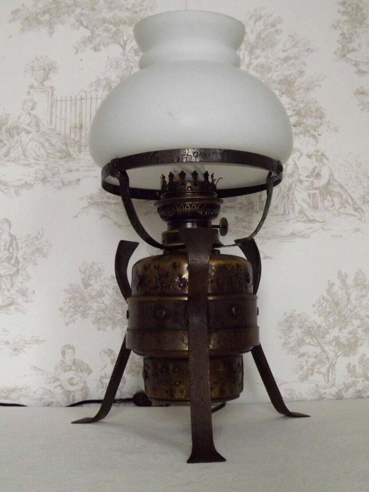 French Country Lantern Style Table Lamp – Copper & Iron Base With Opaque White Glass Shade 6 French Vintage Lighting. Table Lamp. photo furniture