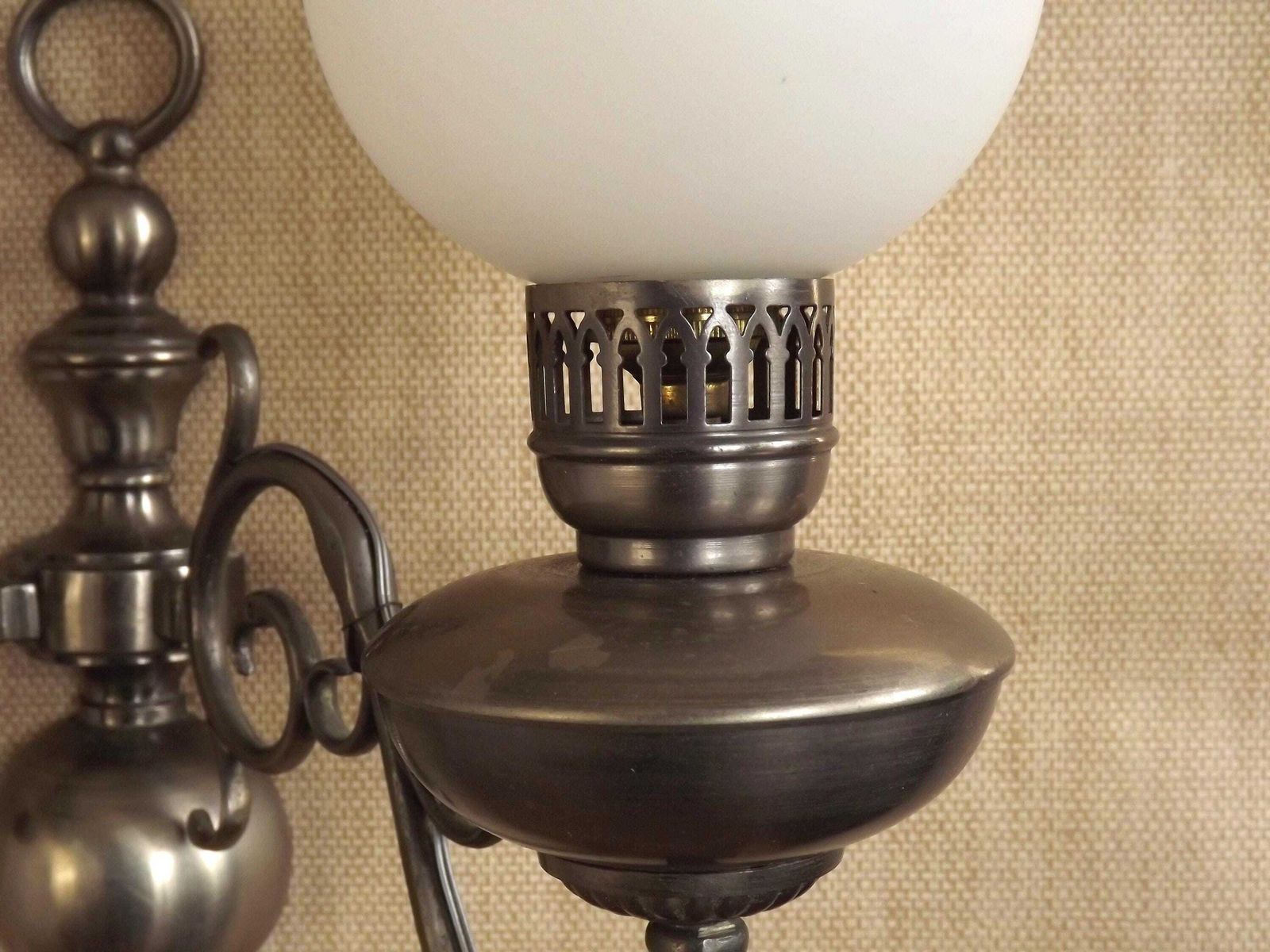 Double French Vintage Silver Flemish Wall Lights White Opaque Glass Shades   French Vintage Lighting. Double Wall Sconce. Glass Ball Shades. photo vintage
