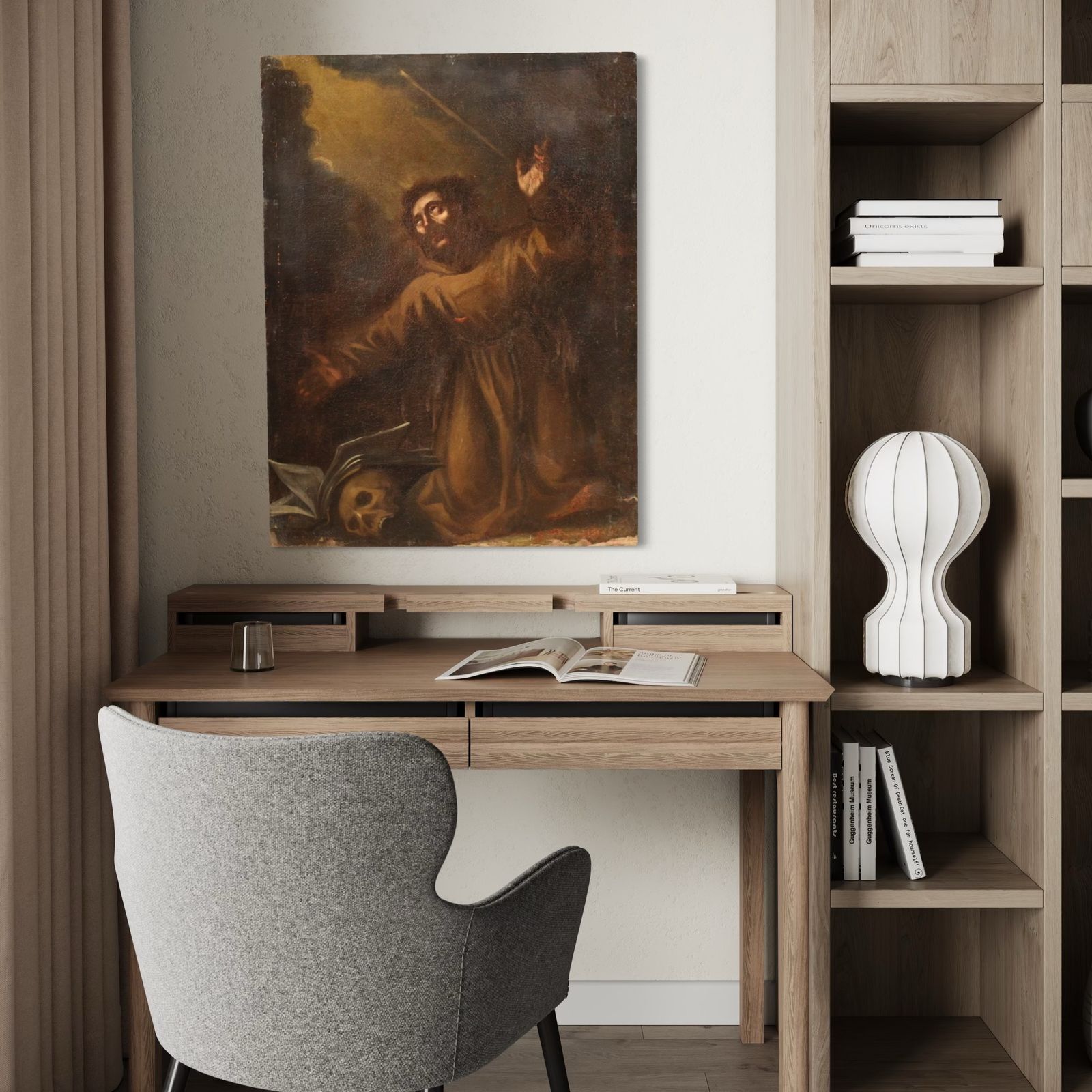 17th Century Religious Painting, Saint Francis Of Assisi photo vintage