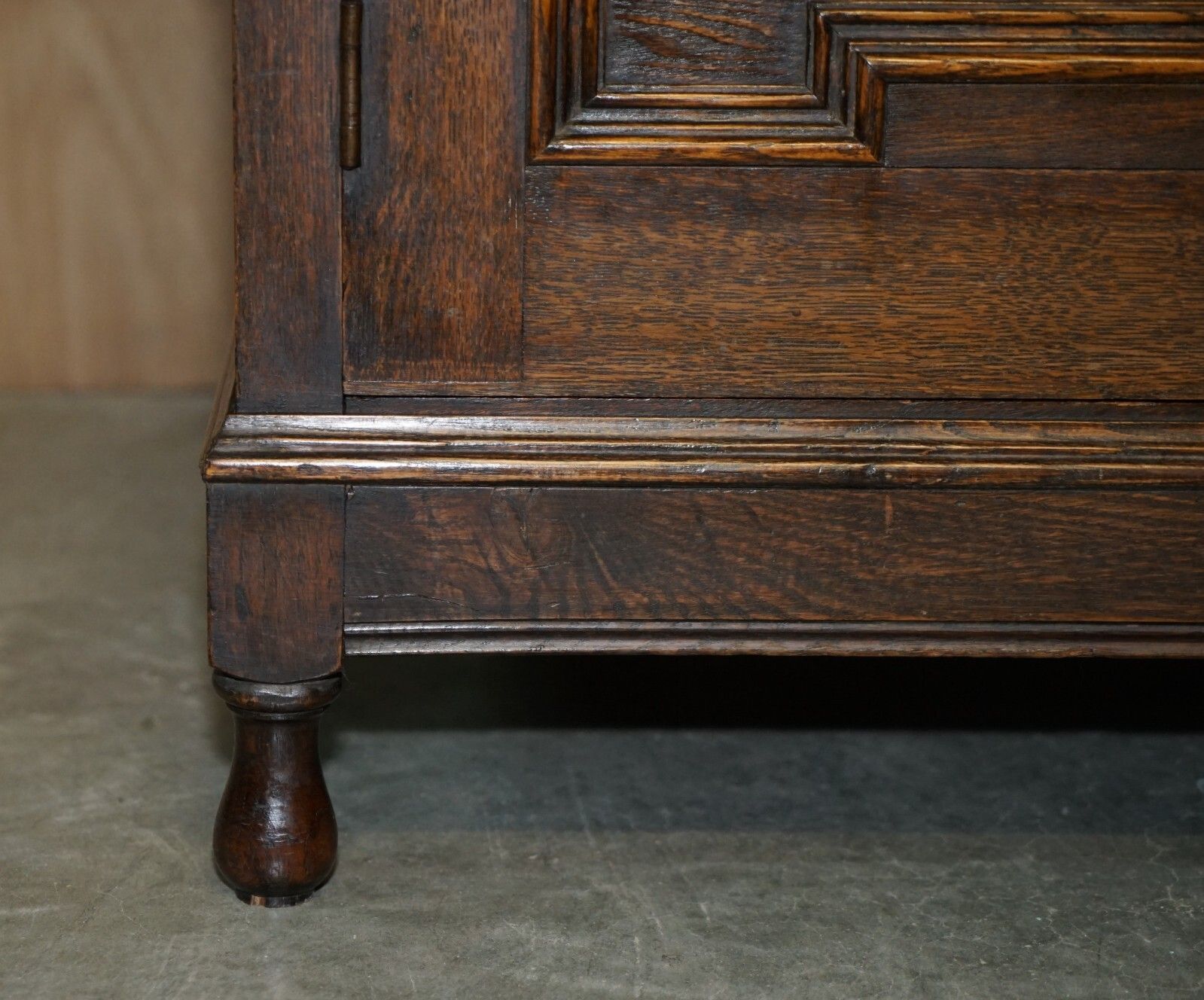 Furniture Vintage Jacobean Revival English Carved Oak Library Bookcase Dresser Cupboard photo