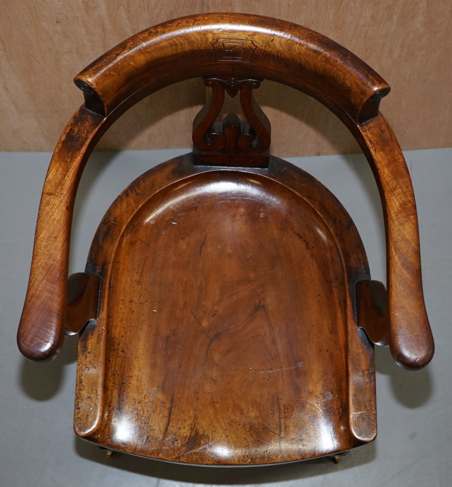 Very Rare Eton College Victorian Walnut Captains Chairs Carved Ec To The Back photo vintage