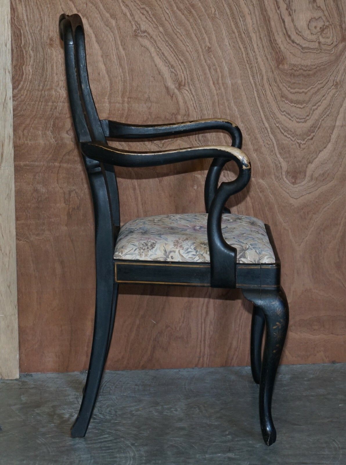 Furniture Antique Georgian Chinoiserie Black Lacquer Armchair Original Paint Well Worn photo