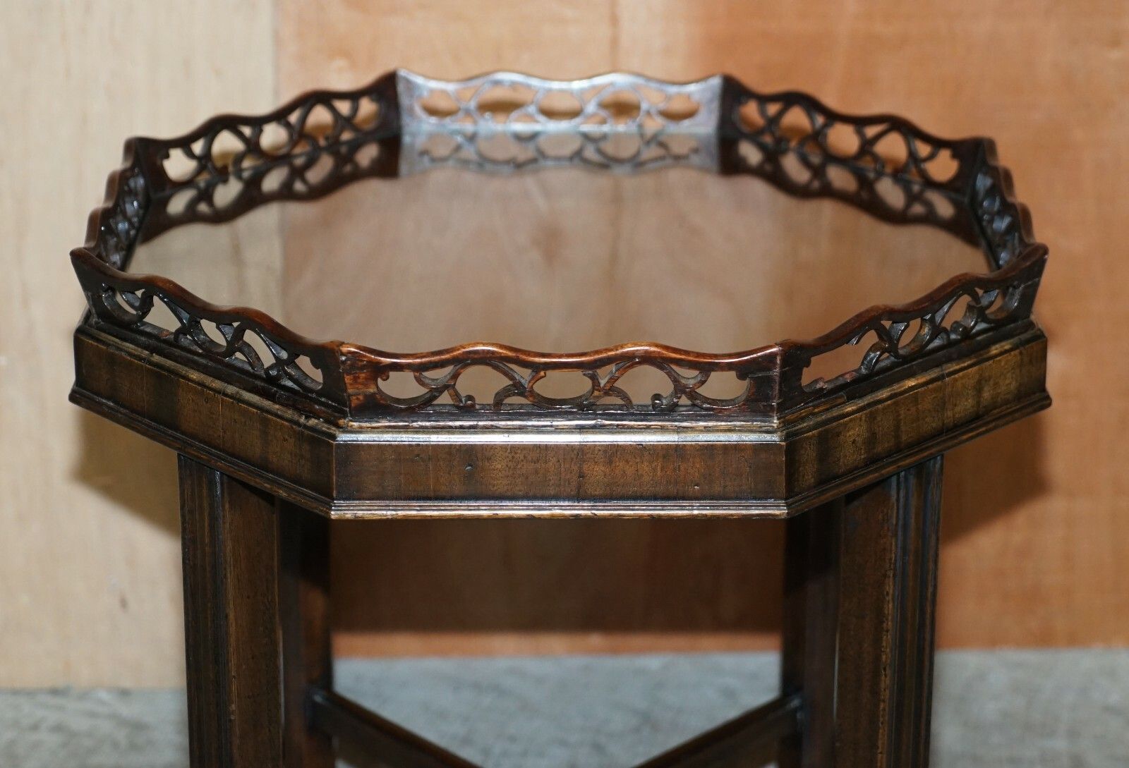 Antique Thomas Chippendale Fret Work Carved Card Games Tray Table Removable Top photo 1950.0