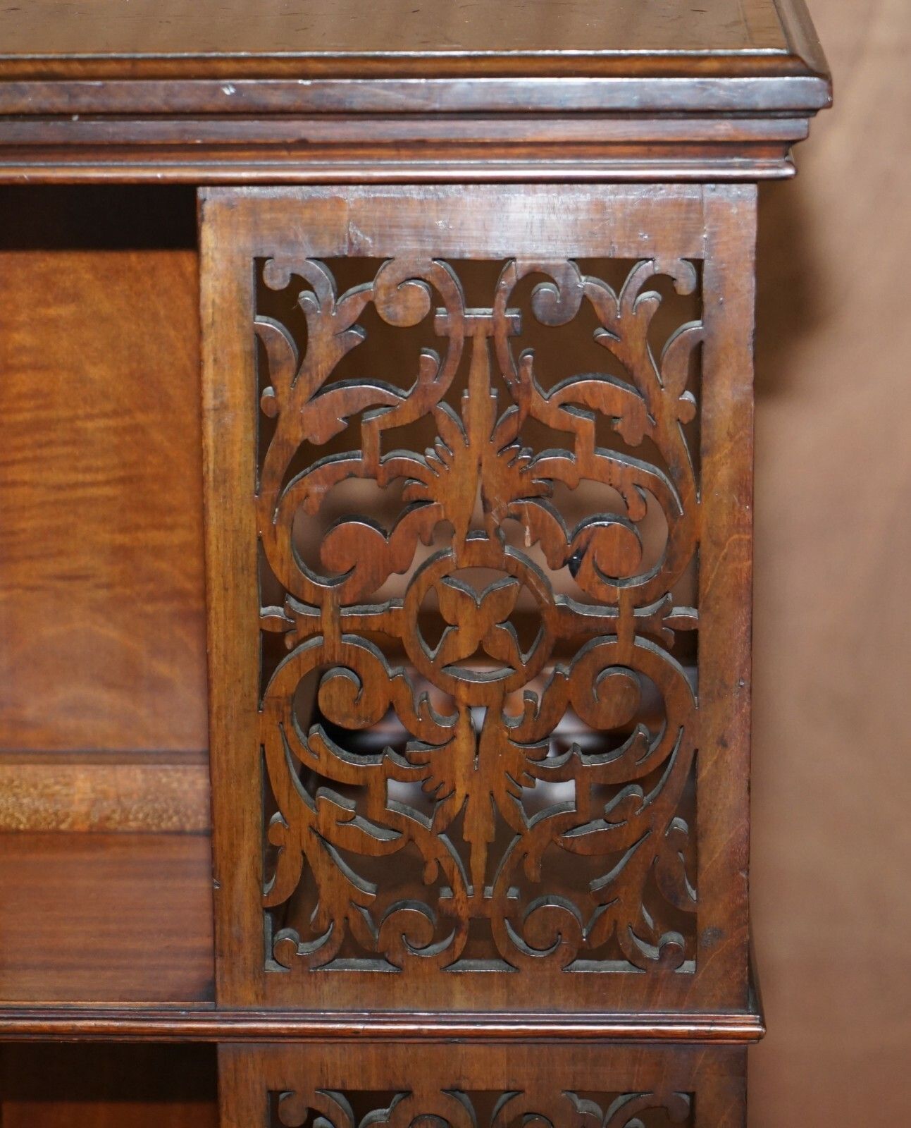 Sublime Antique Victorian Fret Work Carved Walnut & Mahogany Revolving Bookcases photo vintage