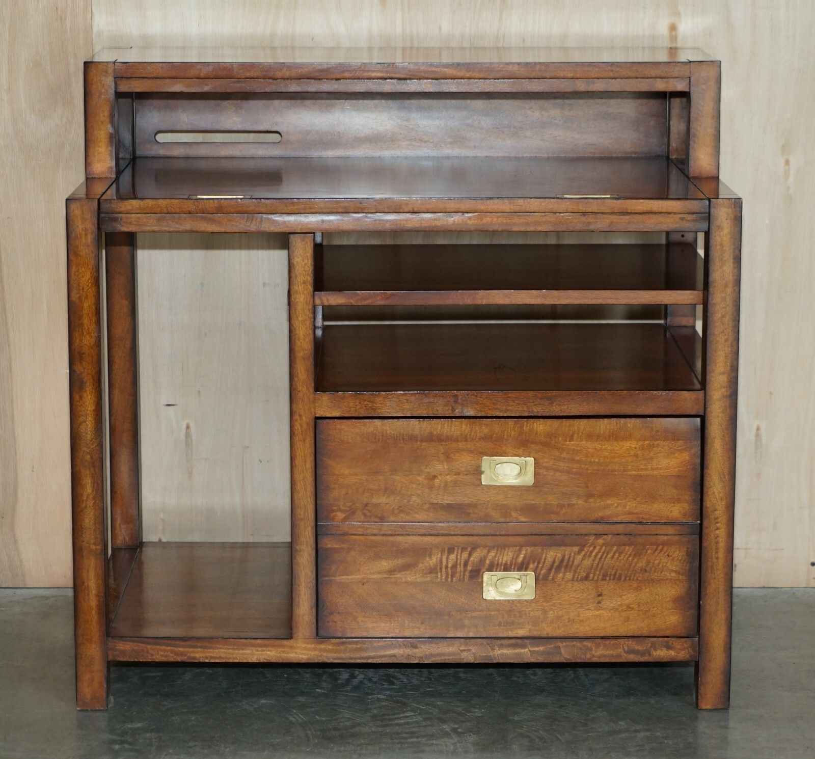 Mahogany & Brass Military Campaign Workstation Desk For Home Computer Part Suite photo furniture