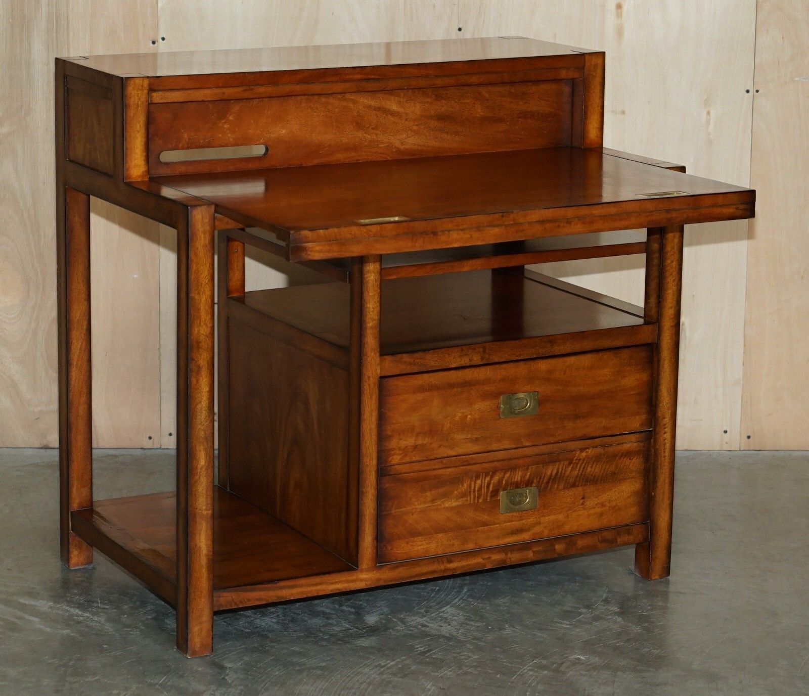 photo for sale Mahogany & Brass Military Campaign Workstation Desk For Home Computer Part Suite