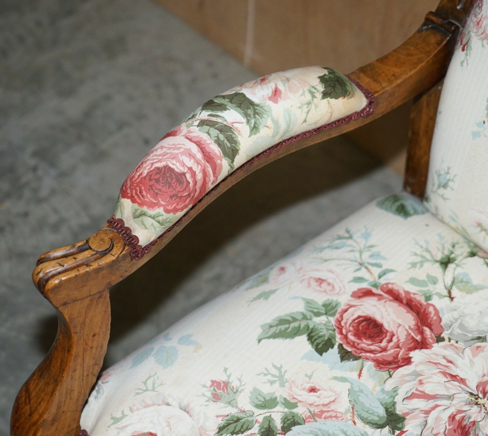 Victorian Hand Carved Walnut, Show Framed High Back Armchair In Colefax Fowler photo buy