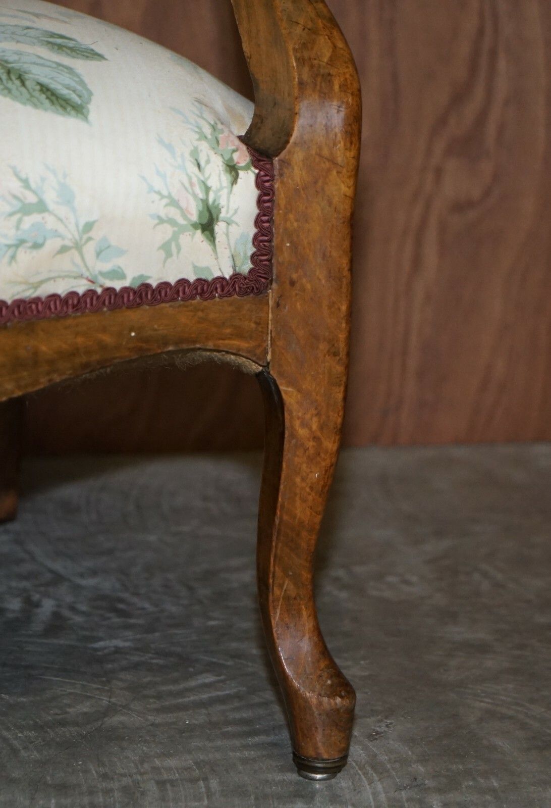 photo furniture Victorian Hand Carved Walnut, Show Framed High Back Armchair In Colefax Fowler
