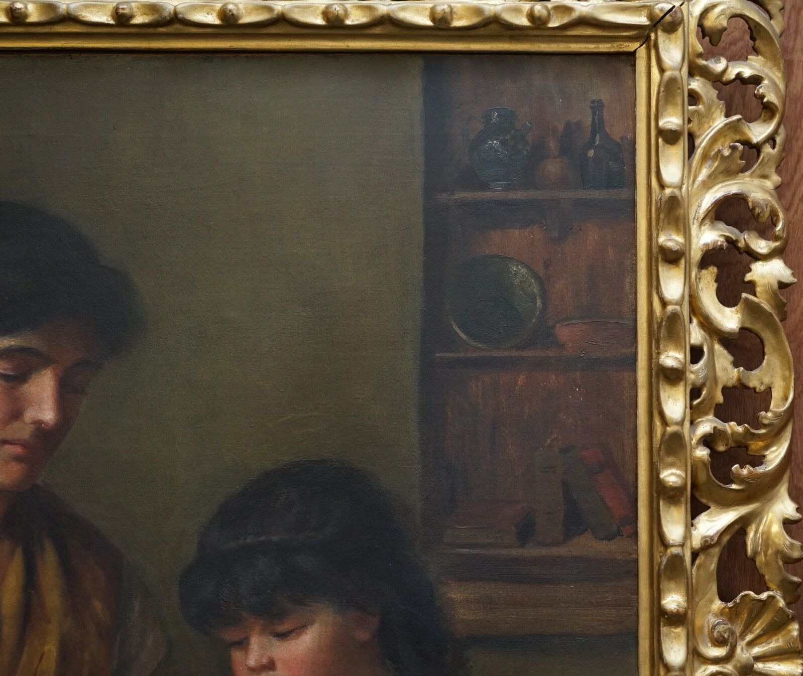 Antique 19th Century Continental School Portrait Of Mother & Child Gilded Frame photo vintage