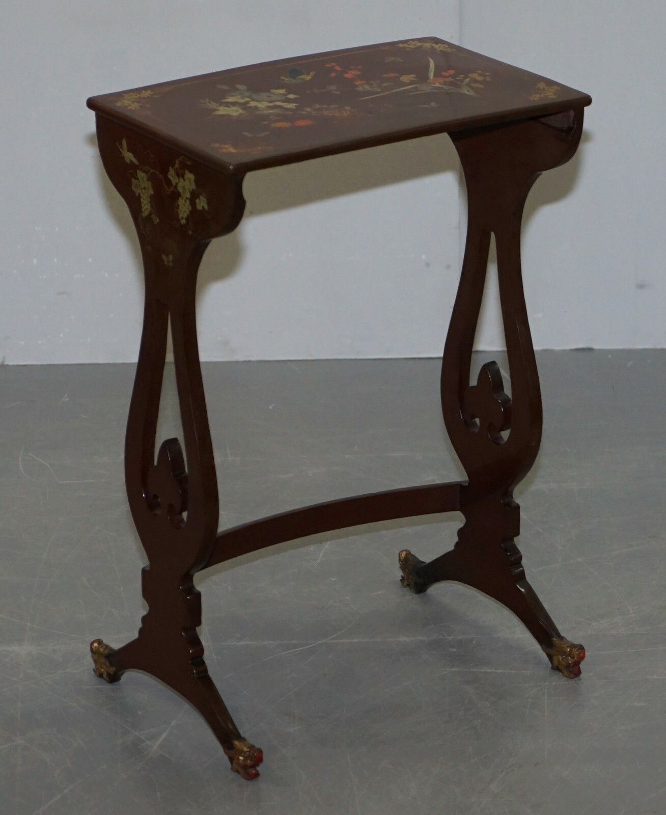 Sublim Nest Of 4 Circa 1880 Chinese Export Brown Lacqurered Tables Hand Painted photo buy