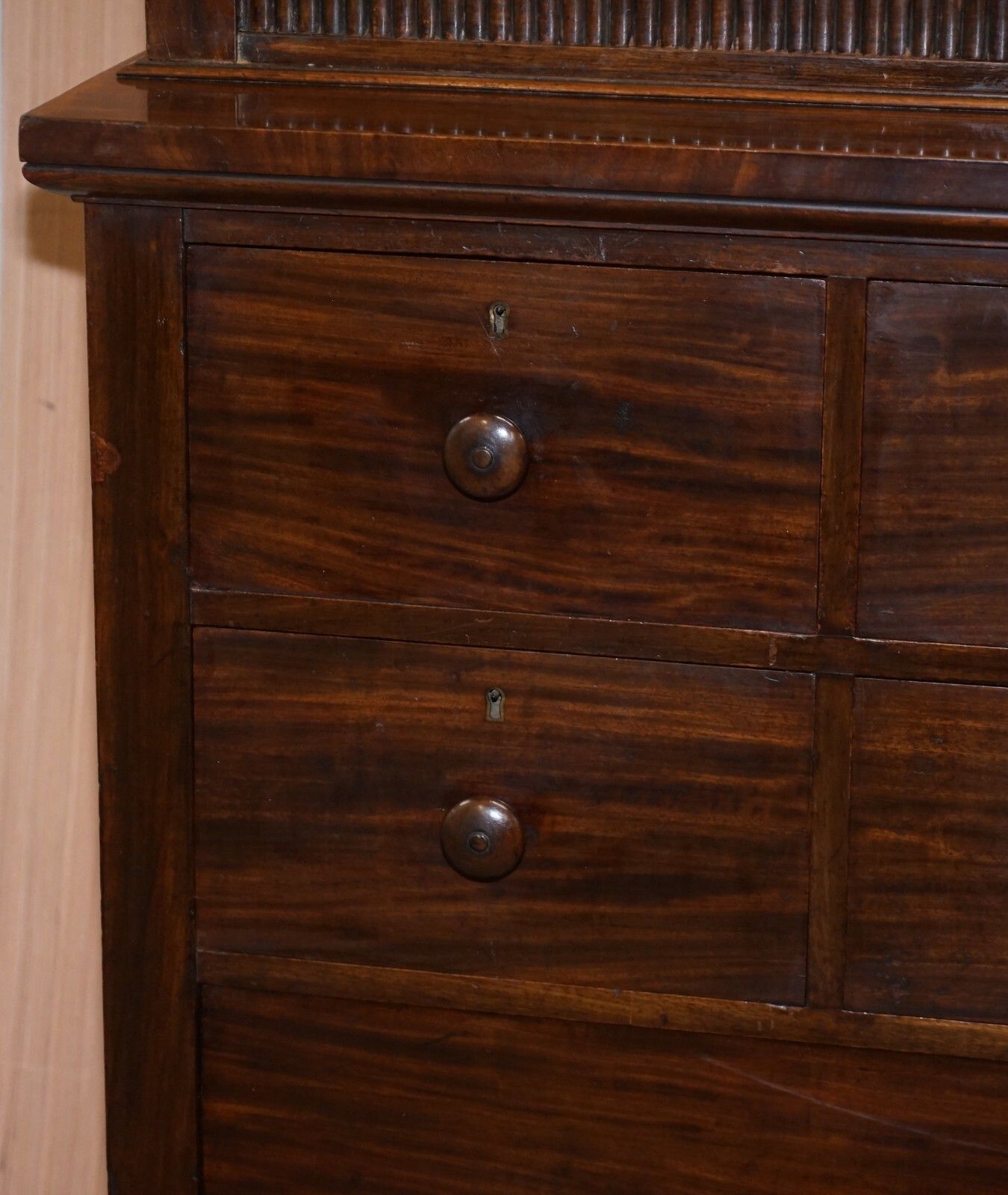 Very Rare Victorian Tambour Door Cupboard Bookcase On Bank Chest Of Drawers photo 1850.0