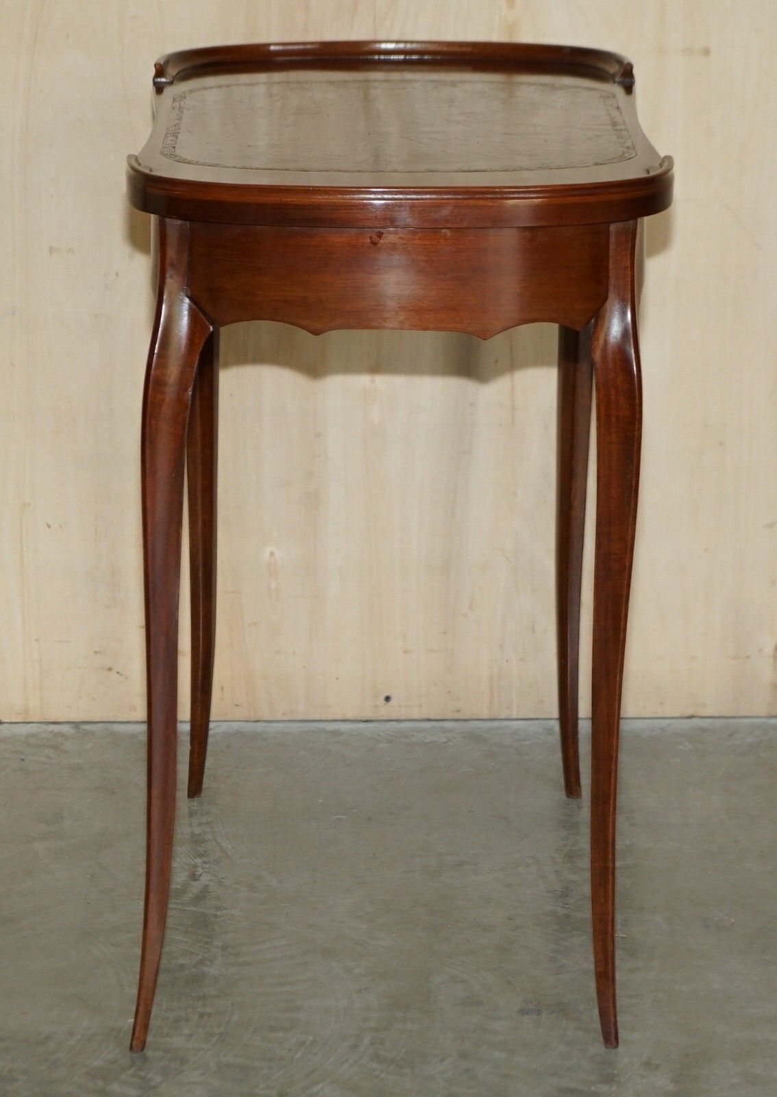Restored Antique Kidney Shaped Occasional Table With Drawers Brown Leather Top photo vintage