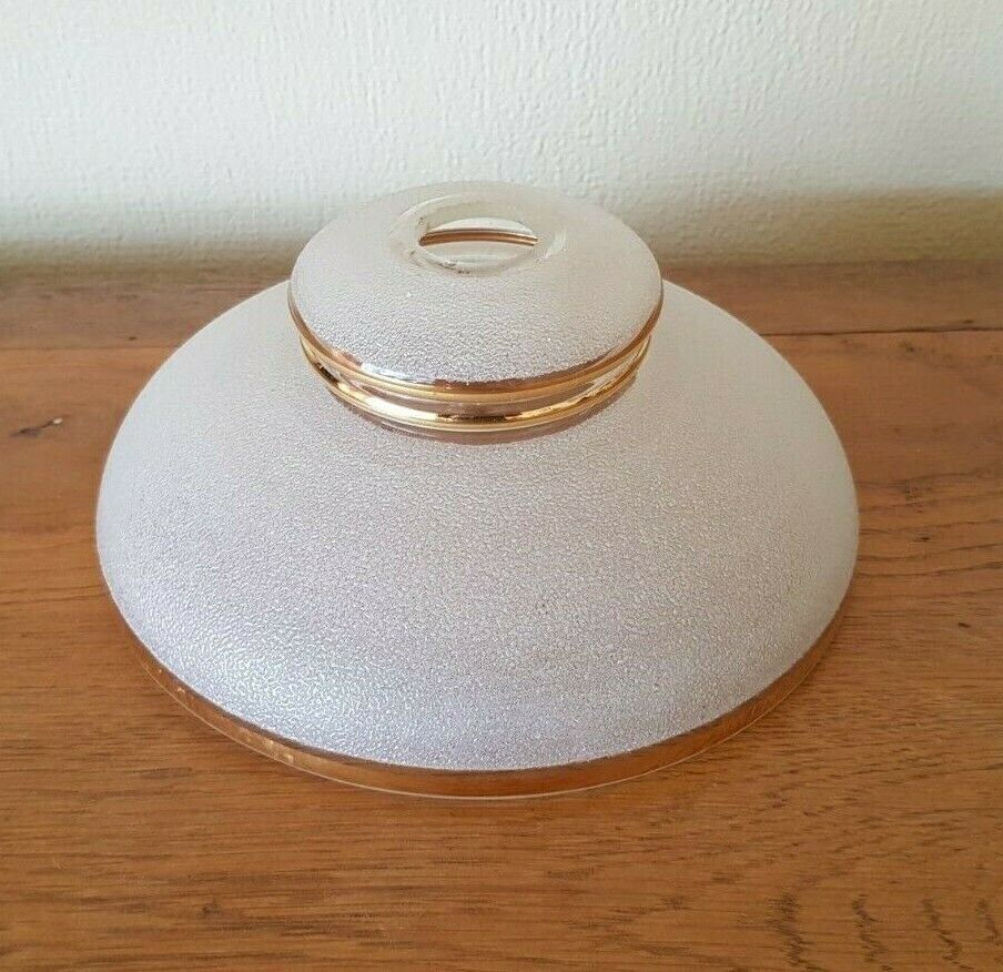 French Vintage Retro Set Of 4 White Opaque Textured Glass Shades Gold Band   French Vintage Lighting. Vintage Retro Replacement Shades. photo 89.0
